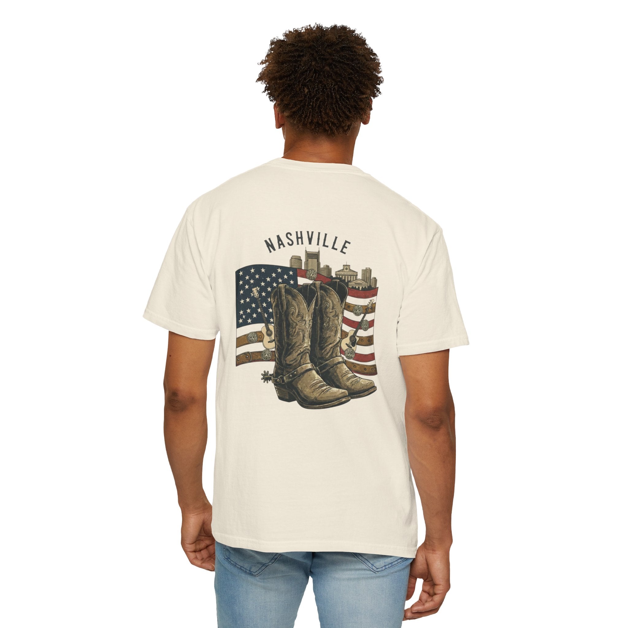 Nashville Cowboy Boots T-Shirt — Vintage American Flag Graphic