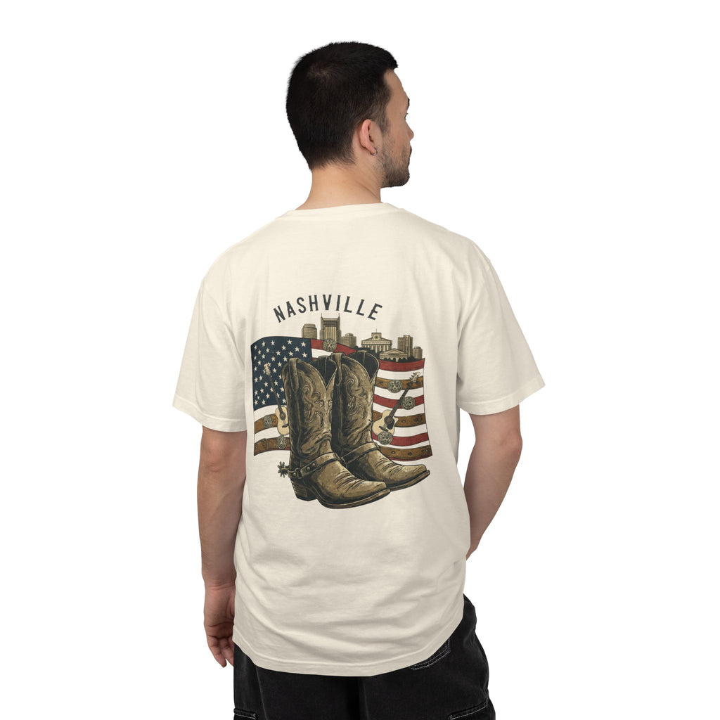 Nashville Cowboy Boots T-Shirt — Vintage American Flag Graphic
