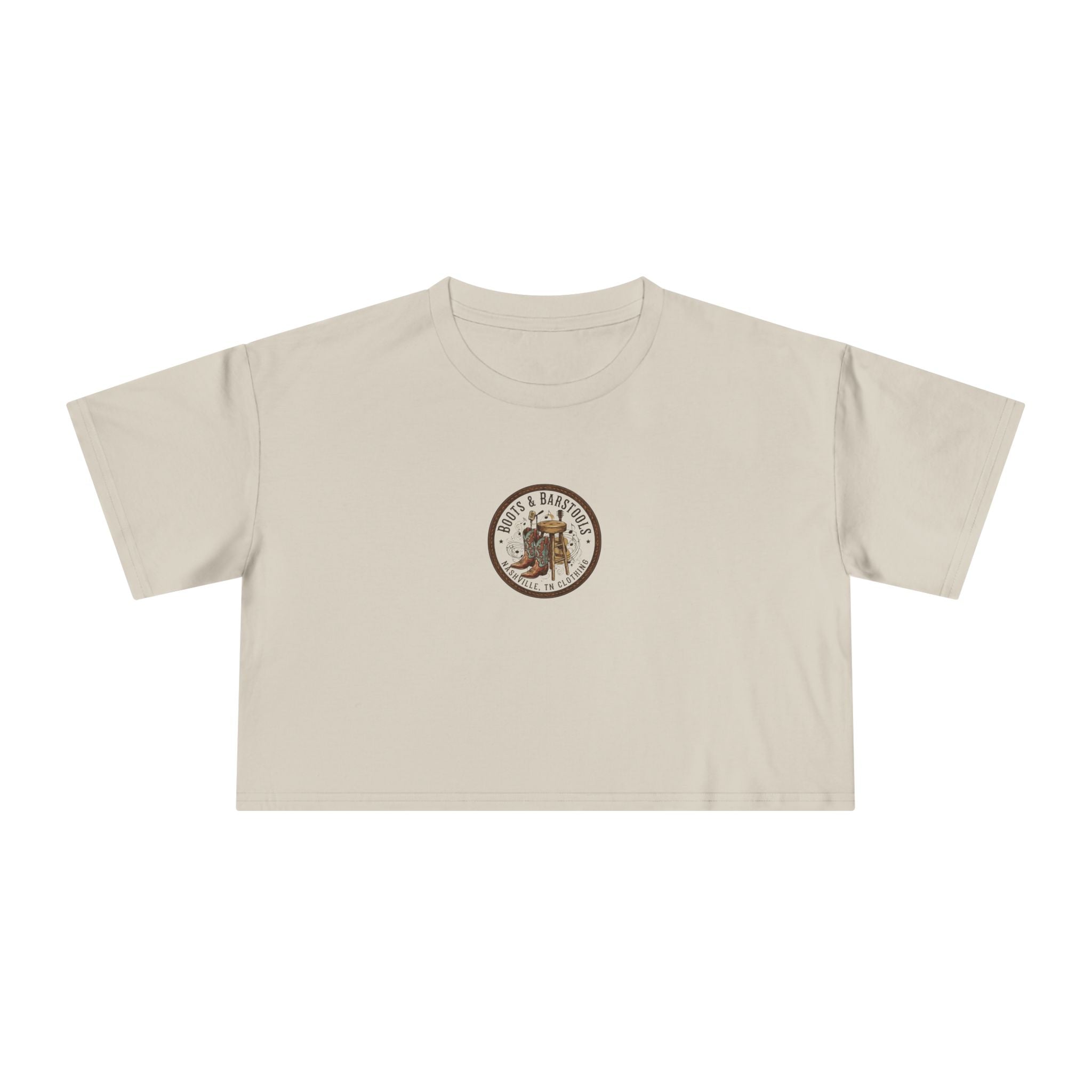 Western Boots & Barstools Crop Tee — Vintage Cowboy Rodeo Graphic