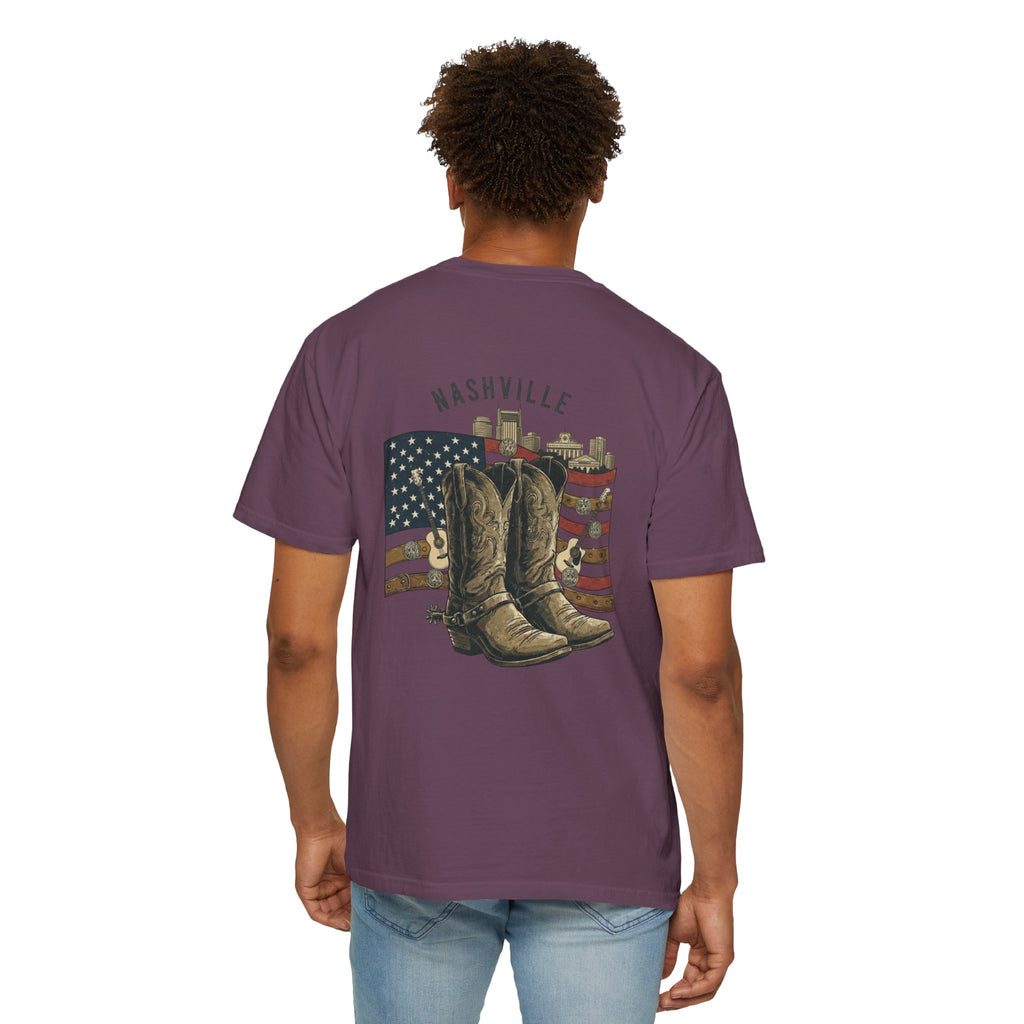 Nashville Cowboy Boots T-Shirt — Vintage American Flag Graphic