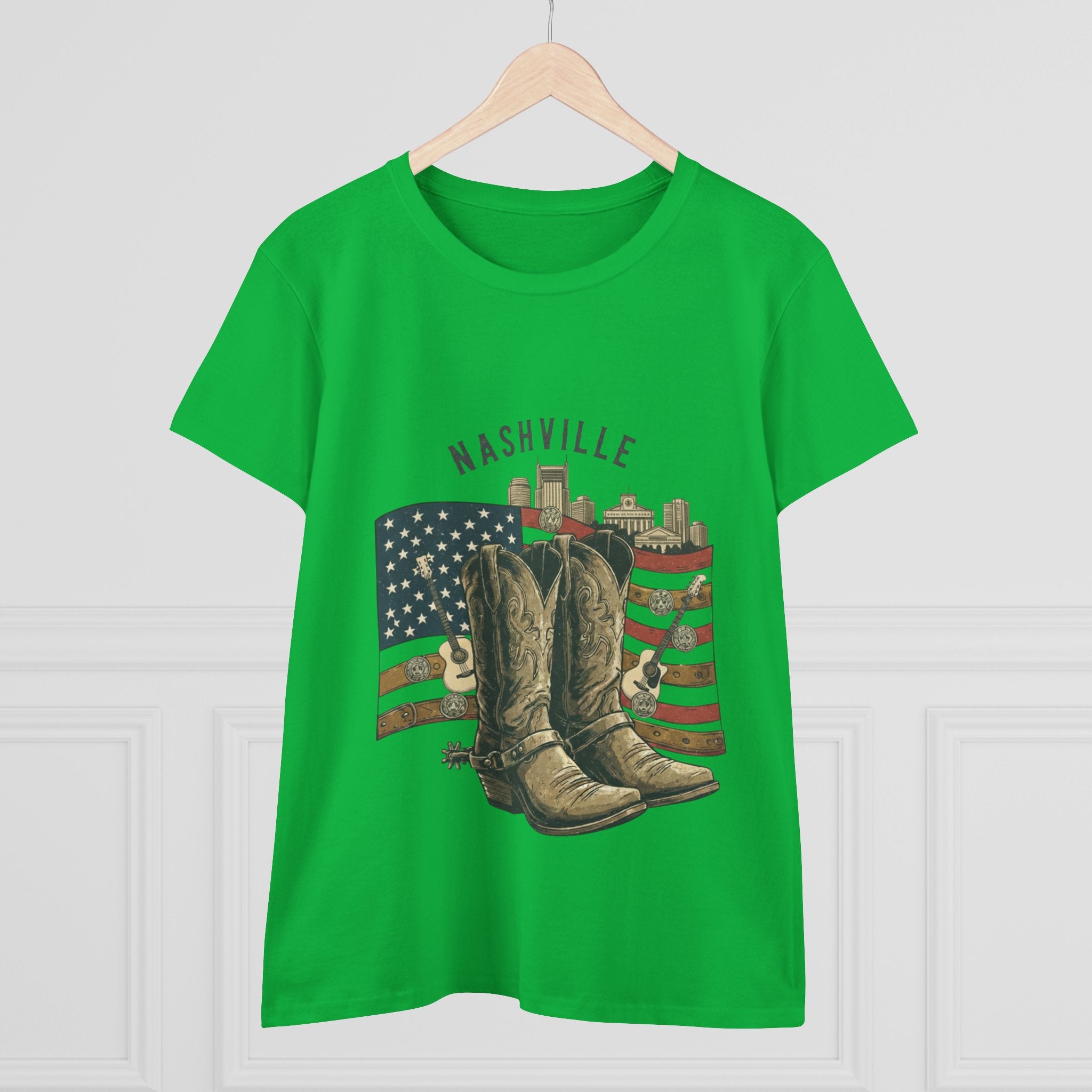 Woman’s Nashville Cowboy Boots Tee — American Flag Western Women's T-Shirt