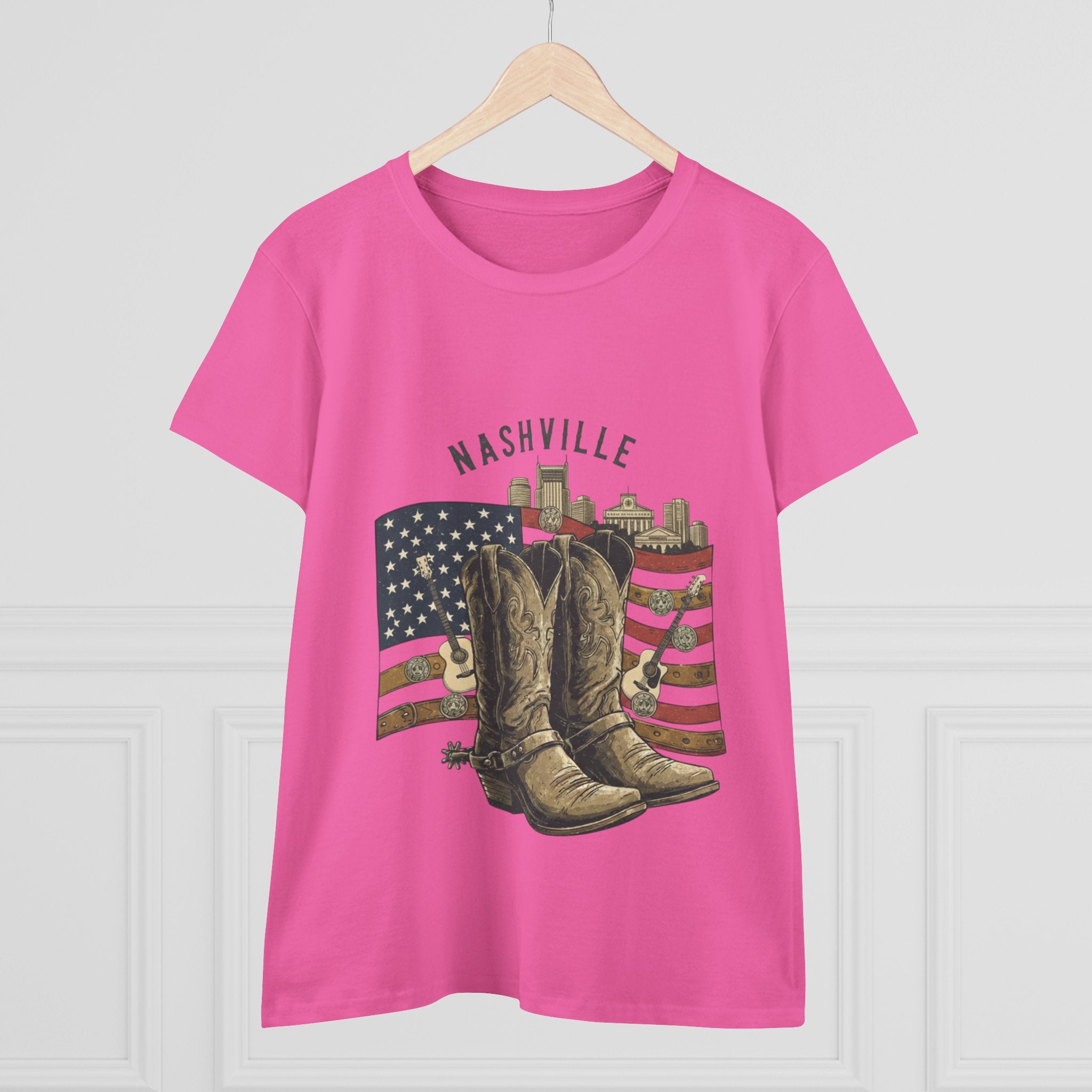 Woman’s Nashville Cowboy Boots Tee — American Flag Western Women's T-Shirt