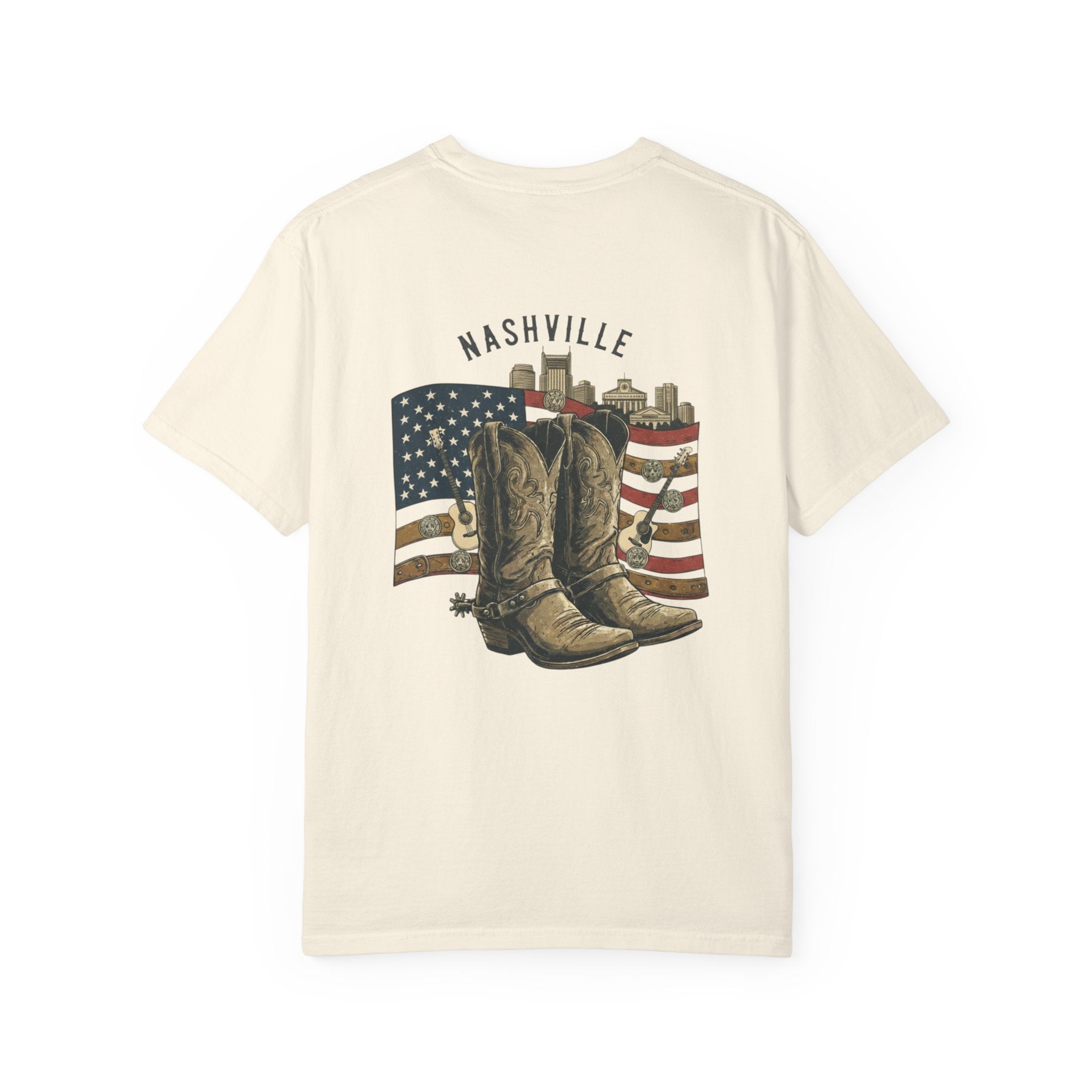 Nashville Cowboy Boots T-Shirt — Vintage American Flag Graphic