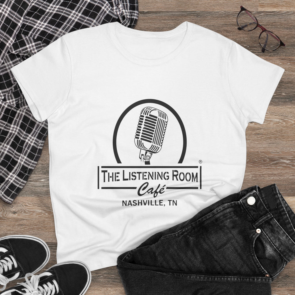 Woman’s Listening Room Café Nashville T‑Shirt — Retro Microphone Logo Tee