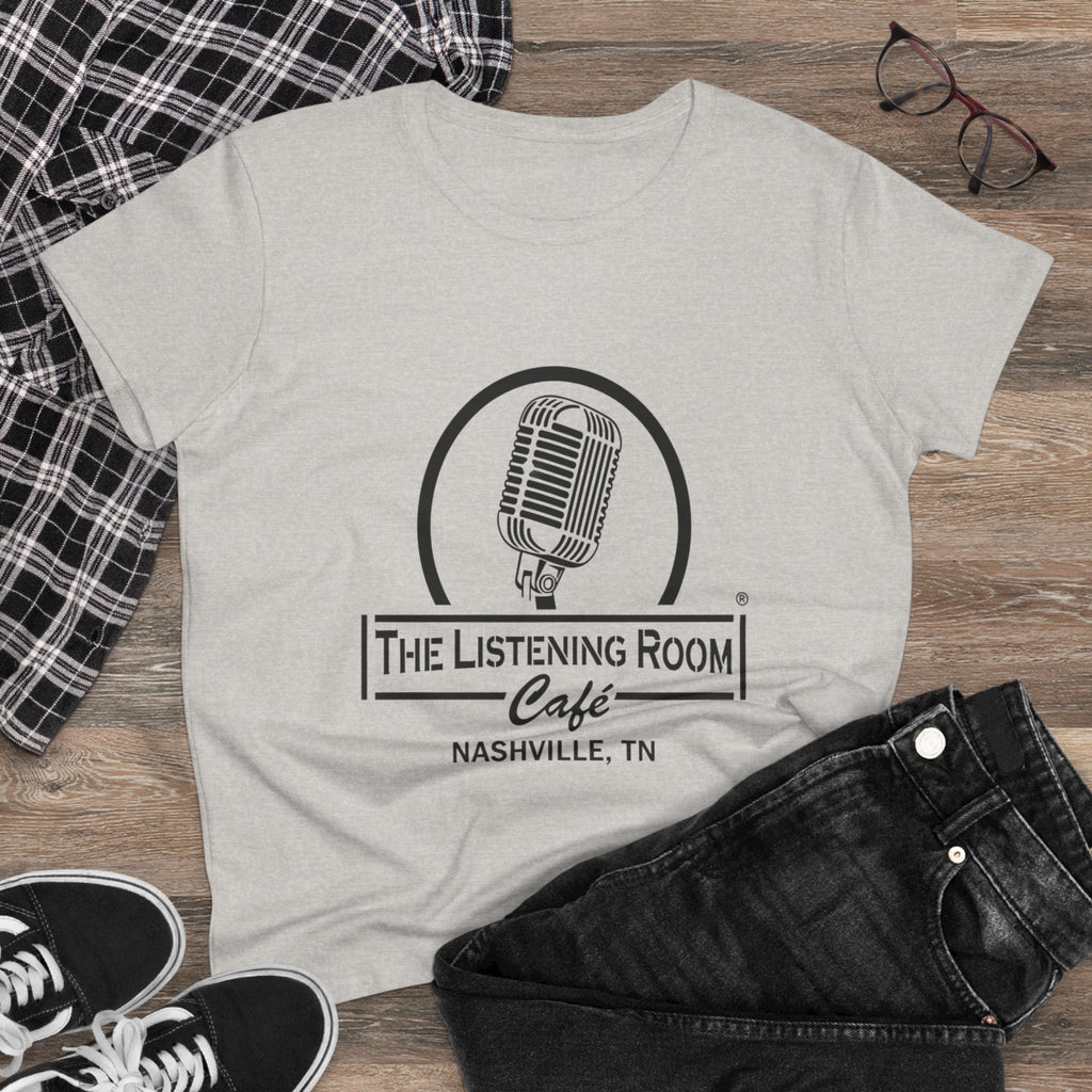 Woman’s Listening Room Café Nashville T‑Shirt — Retro Microphone Logo Tee