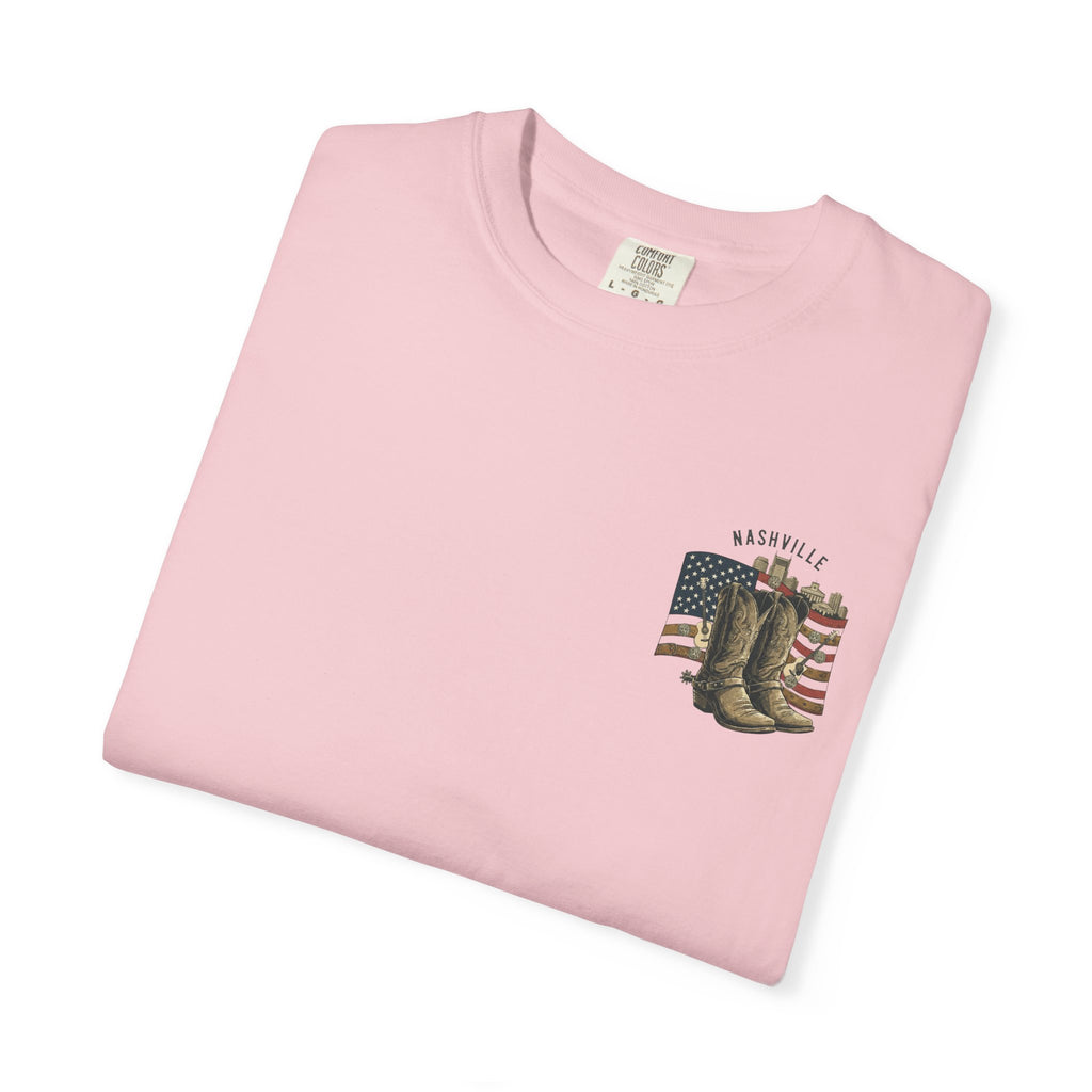 Nashville Cowboy Boots T-Shirt — Vintage American Flag Graphic
