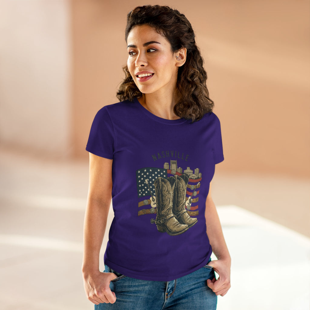 Woman’s Nashville Cowboy Boots Tee — American Flag Western Women's T-Shirt