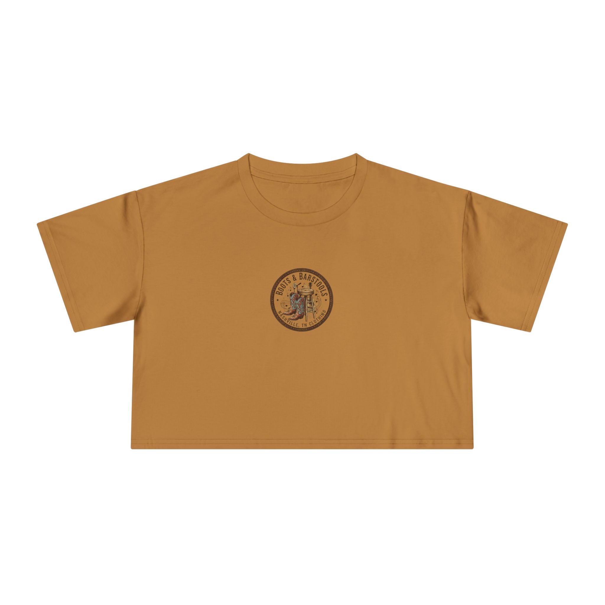 Western Boots & Barstools Crop Tee — Vintage Cowboy Rodeo Graphic