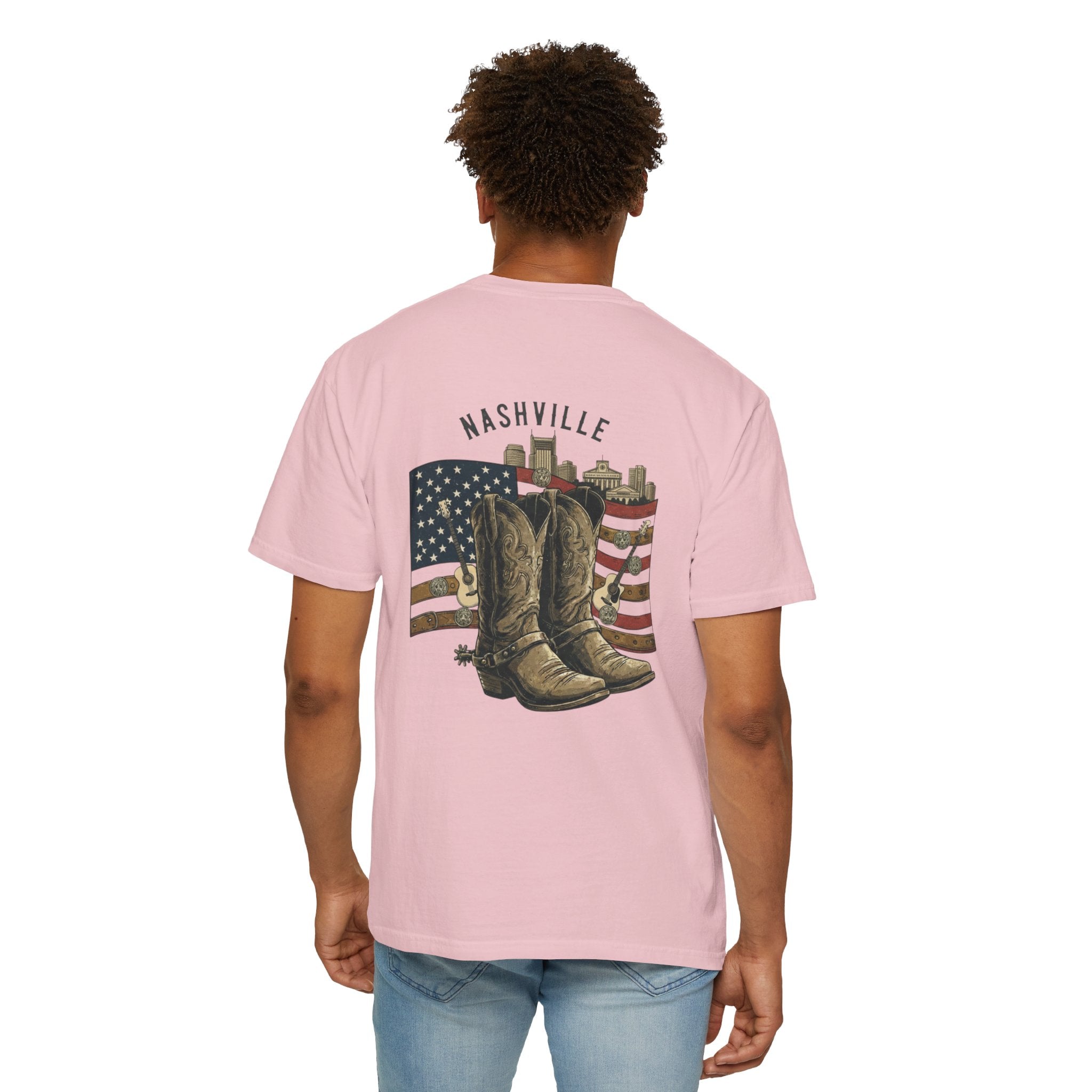 Nashville Cowboy Boots T-Shirt — Vintage American Flag Graphic