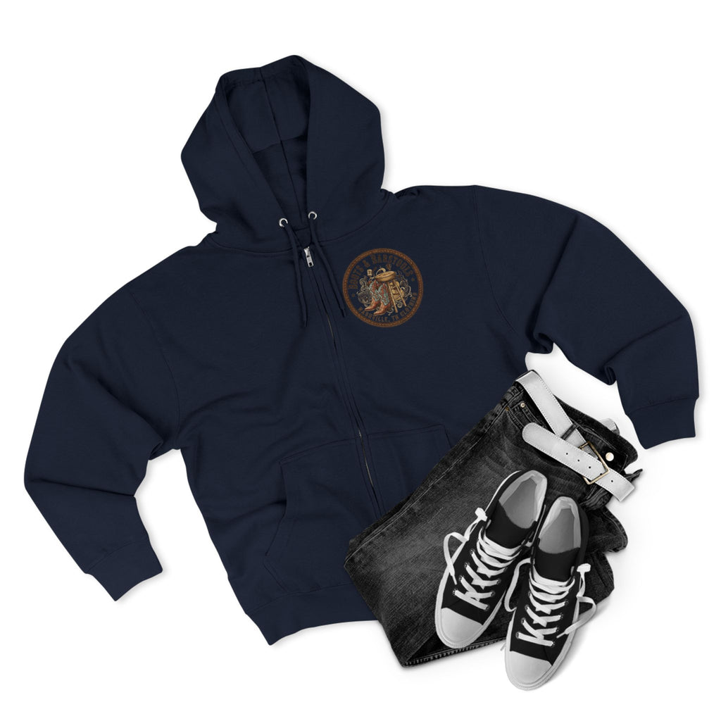 Nashville Memphis Americana Guitar Zip Hoodie — Vintage Flag Music Design