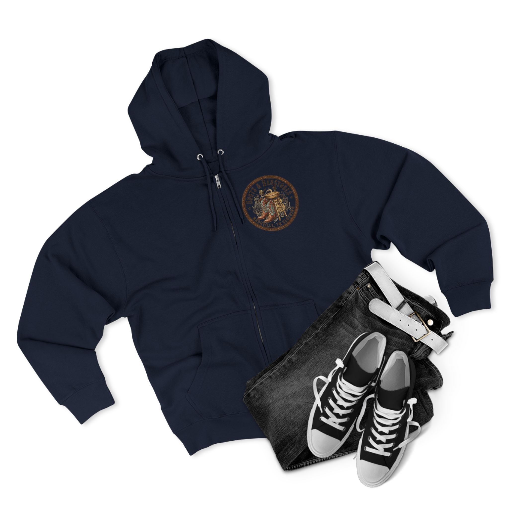 Nashville Memphis Americana Guitar Zip Hoodie — Vintage Flag Music Design