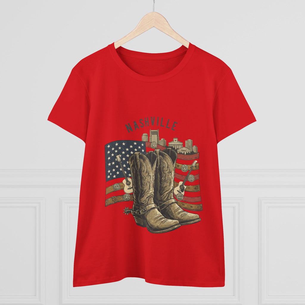 Woman’s Nashville Cowboy Boots Tee — American Flag Western Women's T-Shirt