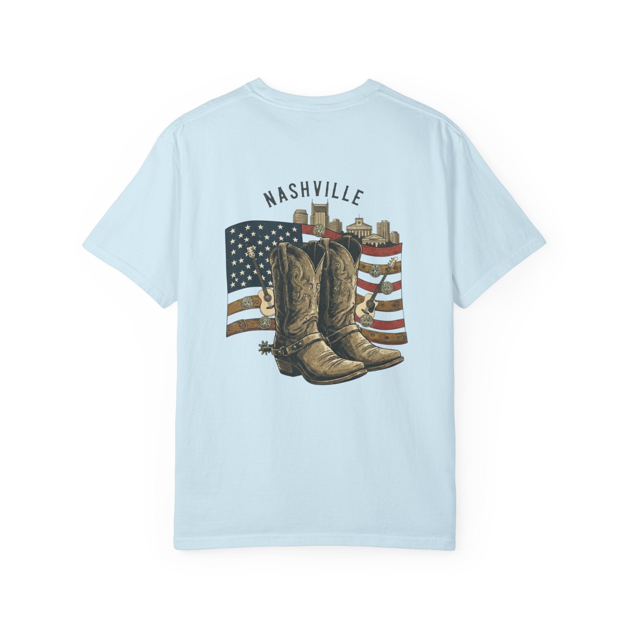 Nashville Cowboy Boots T-Shirt — Vintage American Flag Graphic