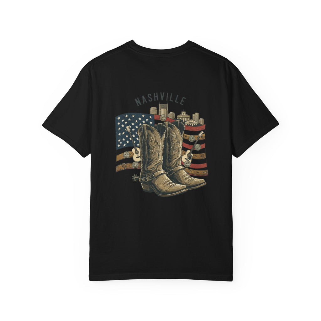 Nashville Cowboy Boots T-Shirt — Vintage American Flag Graphic
