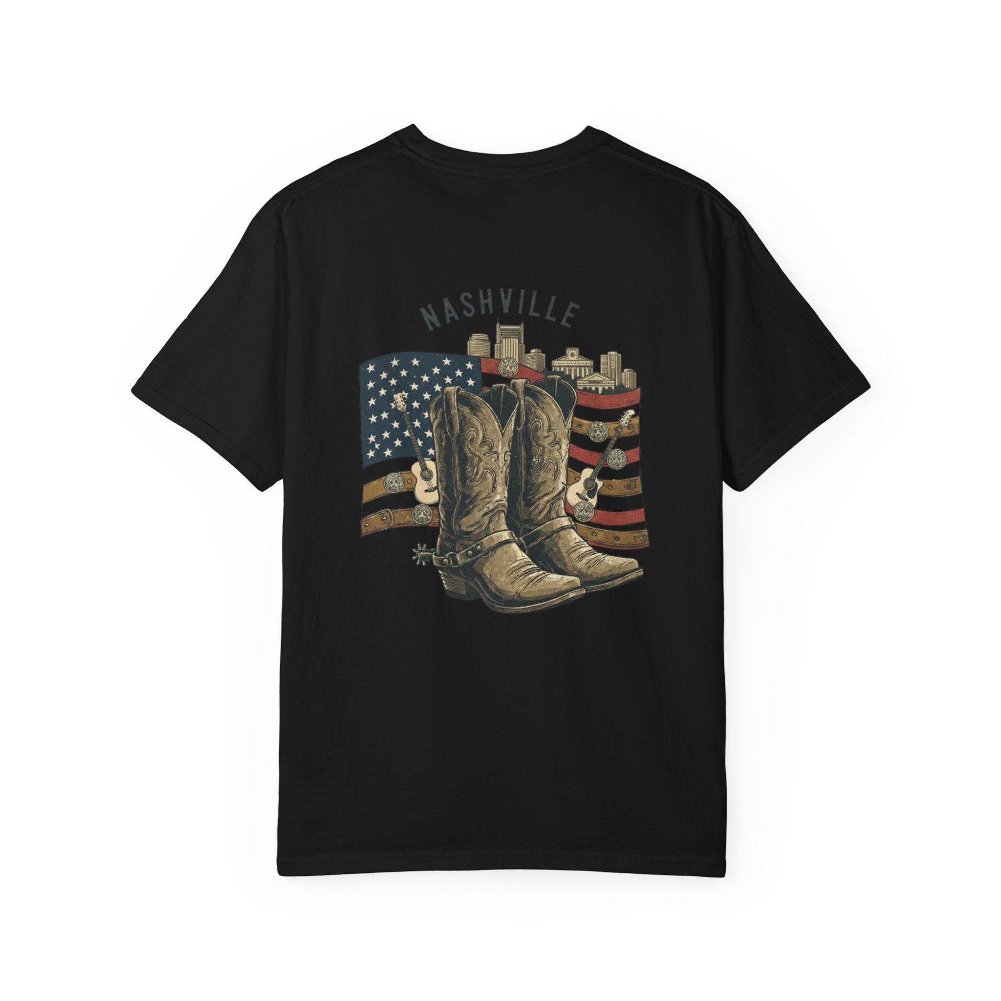 Nashville Cowboy Boots T-Shirt — Vintage American Flag Graphic