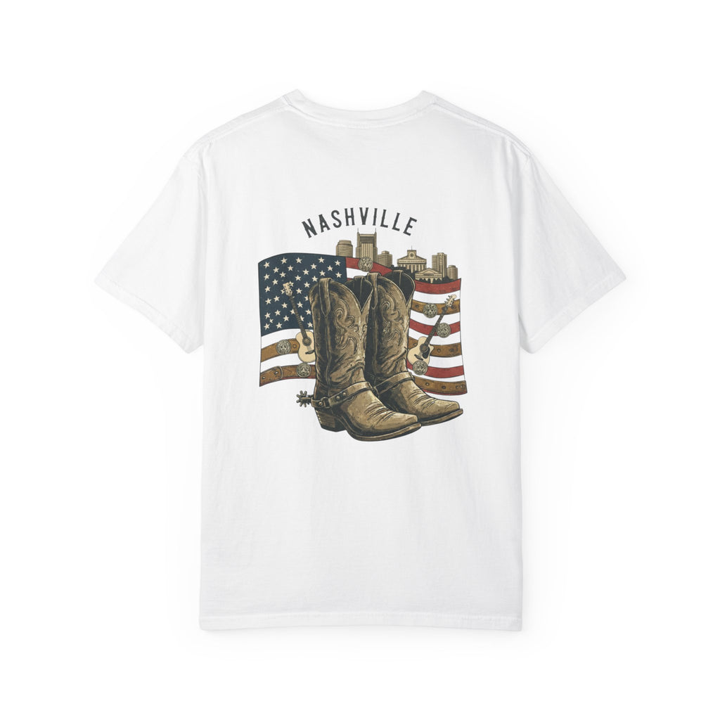 Nashville Cowboy Boots T-Shirt — Vintage American Flag Graphic