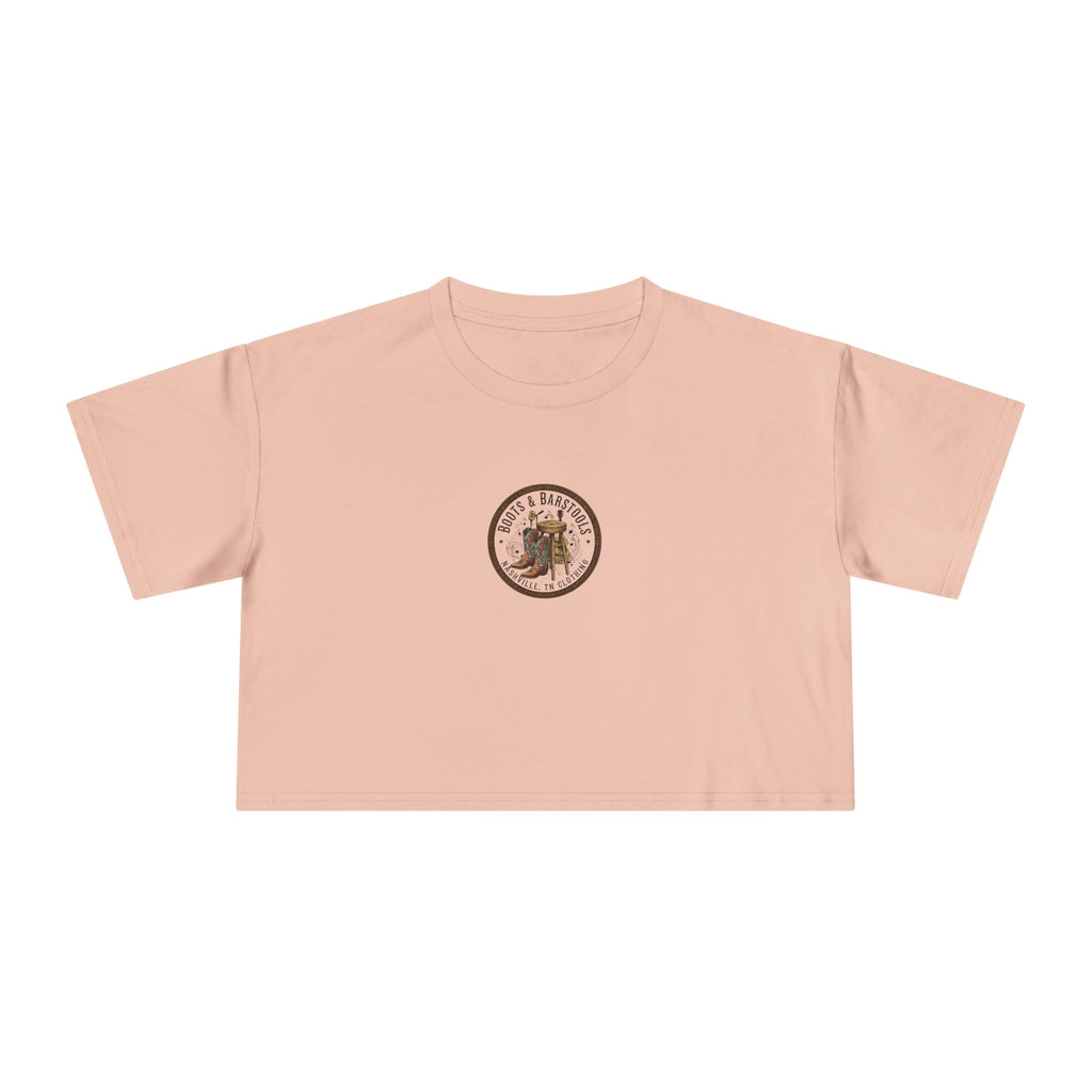 Western Boots & Barstools Crop Tee — Vintage Cowboy Rodeo Graphic