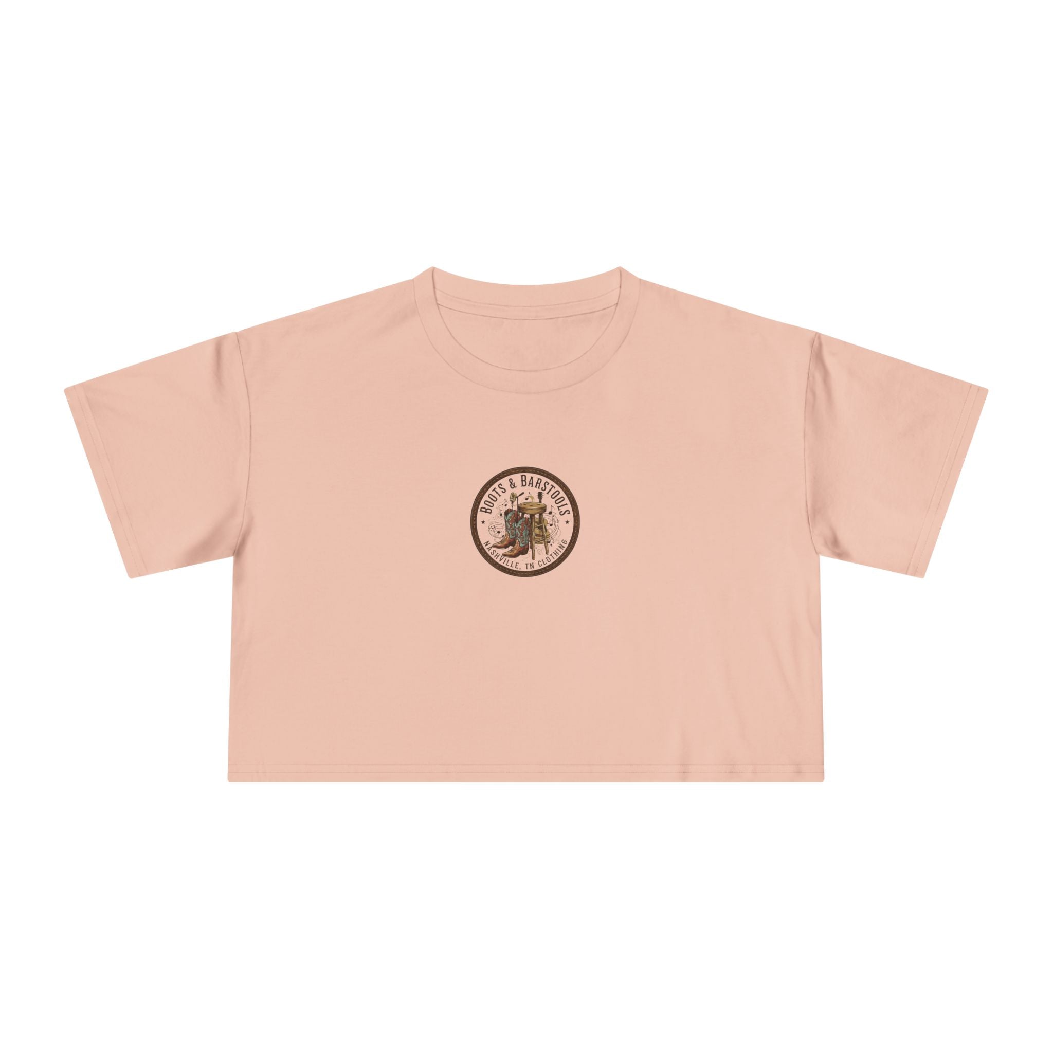Western Boots & Barstools Crop Tee — Vintage Cowboy Rodeo Graphic