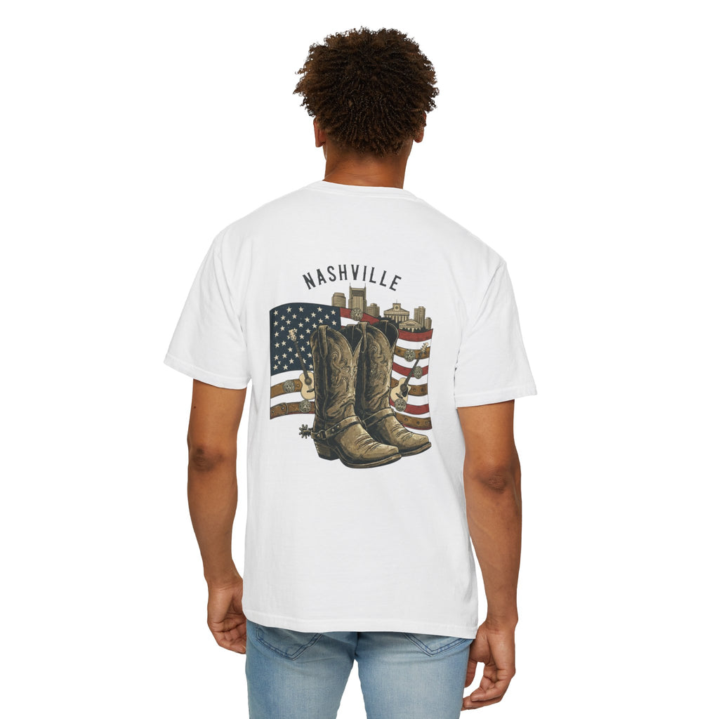 Nashville Cowboy Boots T-Shirt — Vintage American Flag Graphic