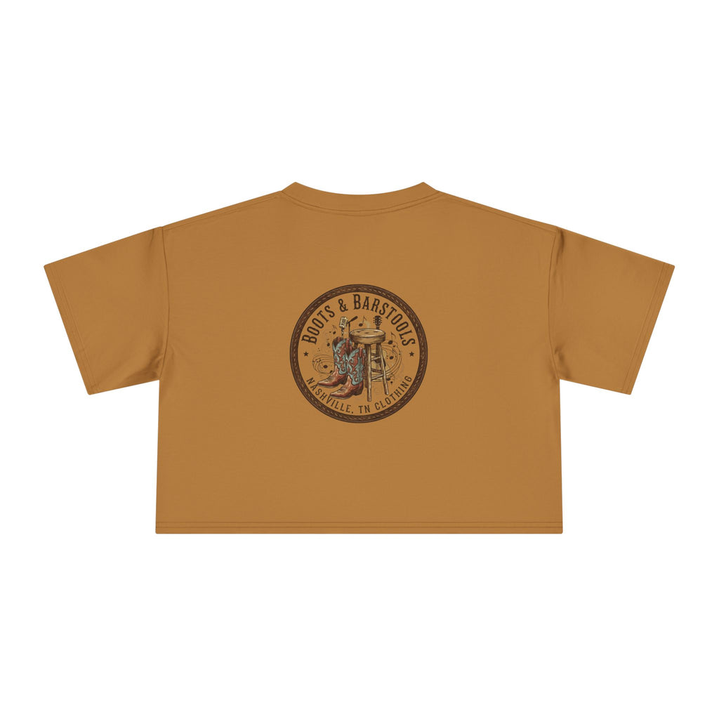 Western Boots & Barstools Crop Tee — Vintage Cowboy Rodeo Graphic
