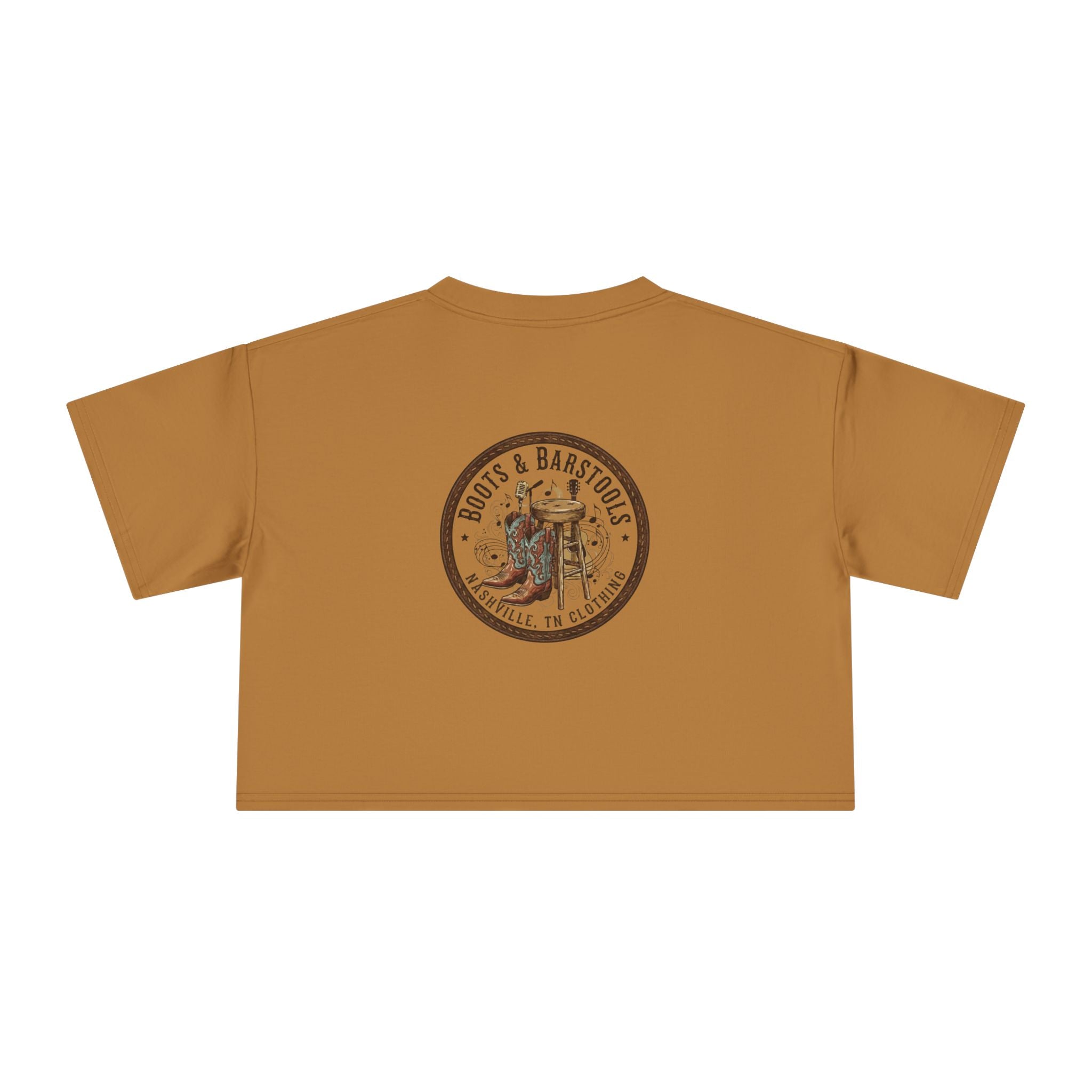 Western Boots & Barstools Crop Tee — Vintage Cowboy Rodeo Graphic