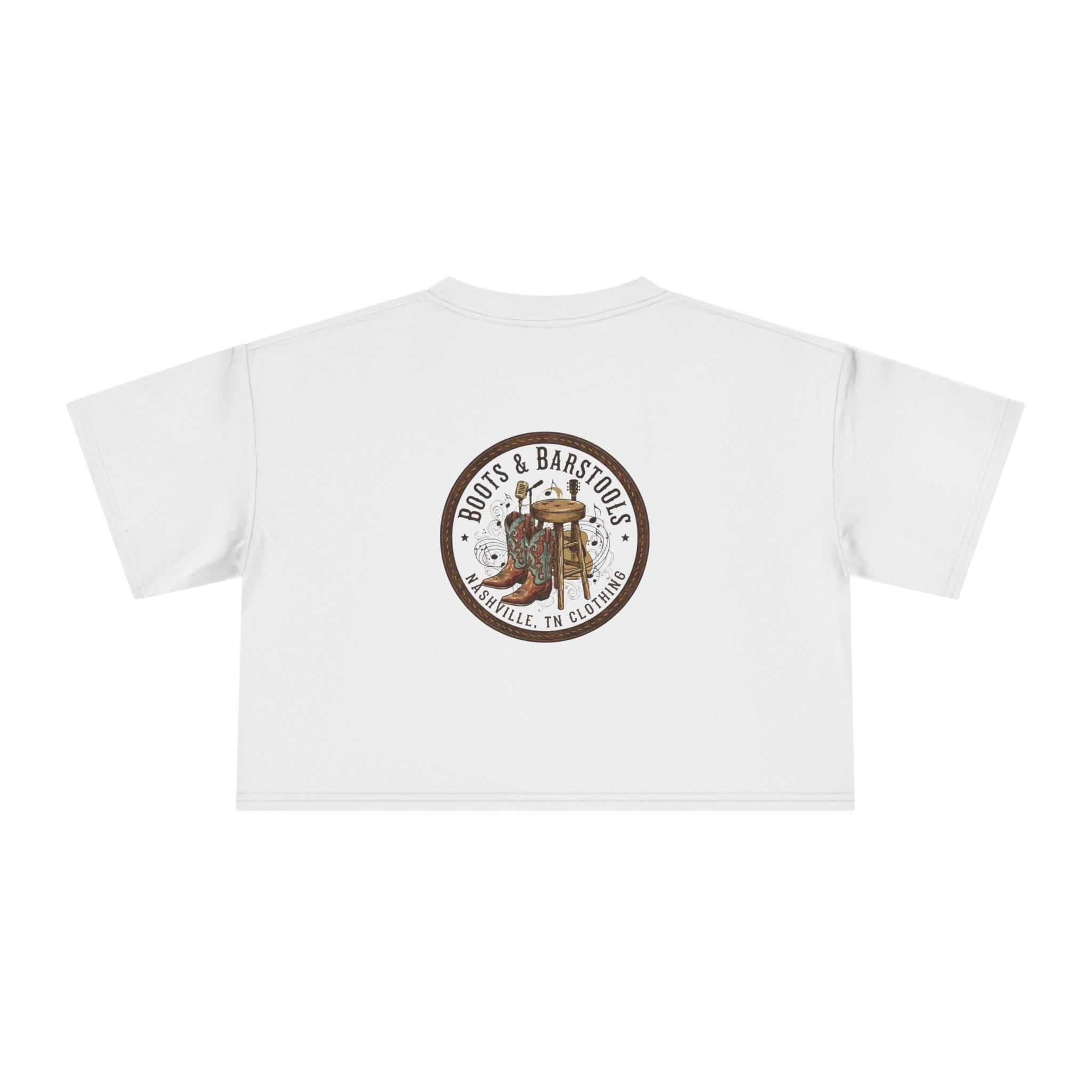 Western Boots & Barstools Crop Tee — Vintage Cowboy Rodeo Graphic