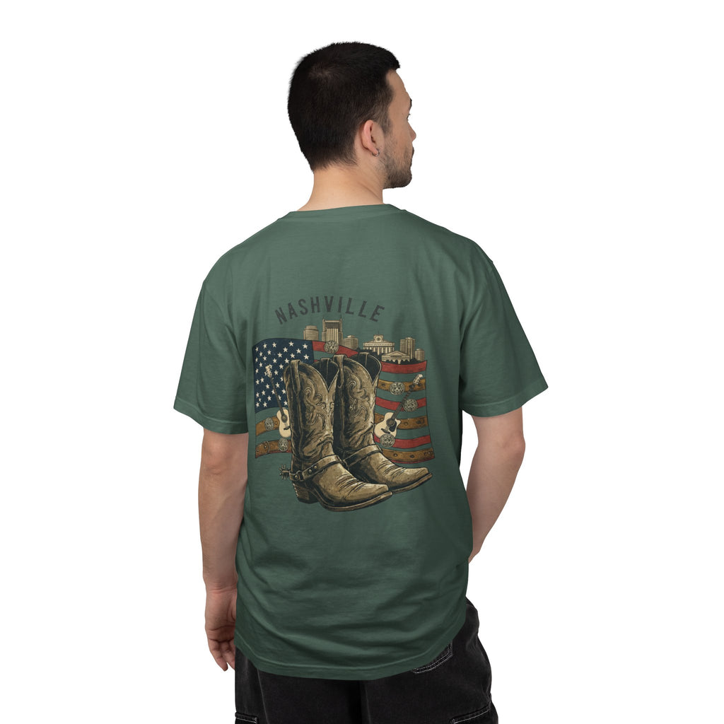 Nashville Cowboy Boots T-Shirt — Vintage American Flag Graphic