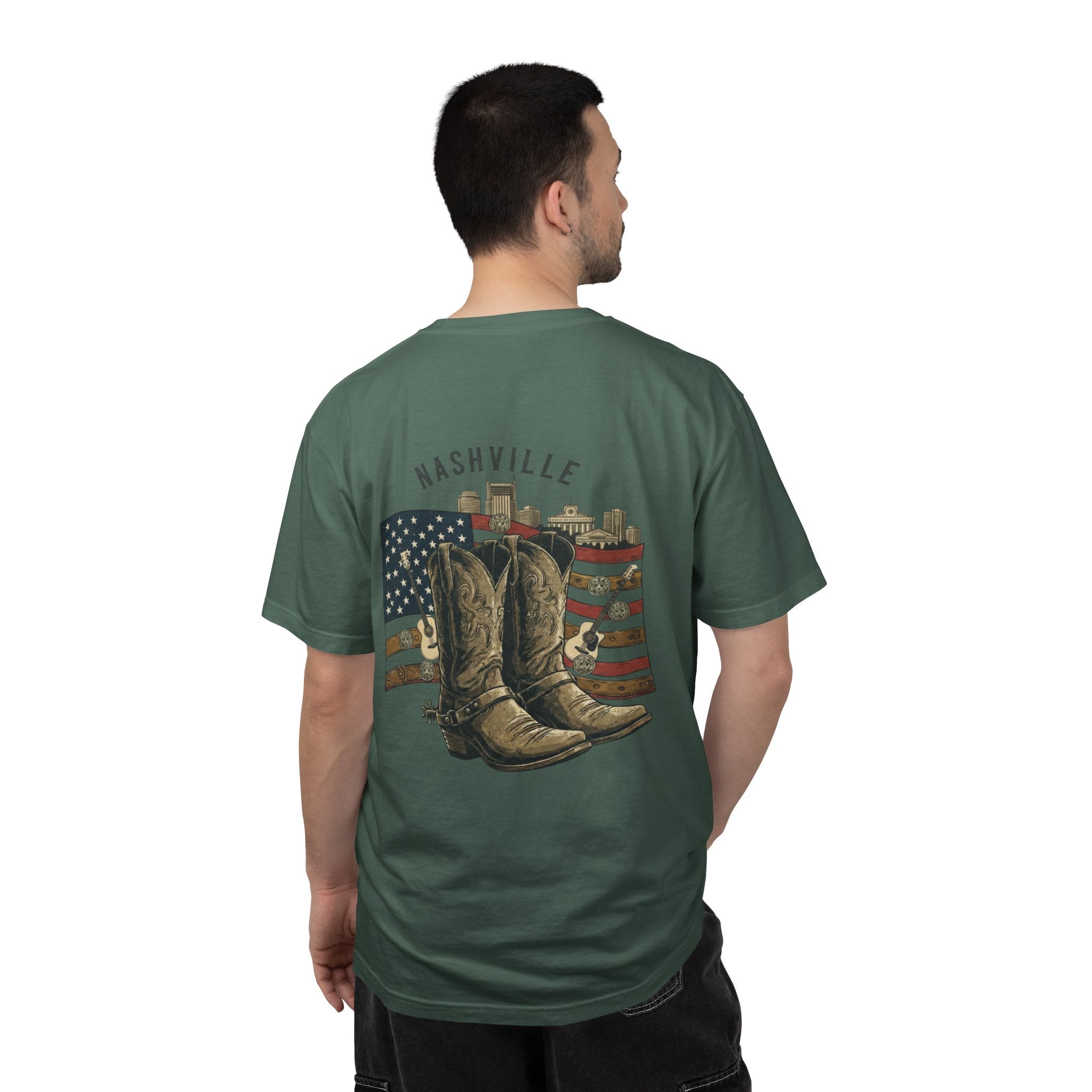 Nashville Cowboy Boots T-Shirt — Vintage American Flag Graphic
