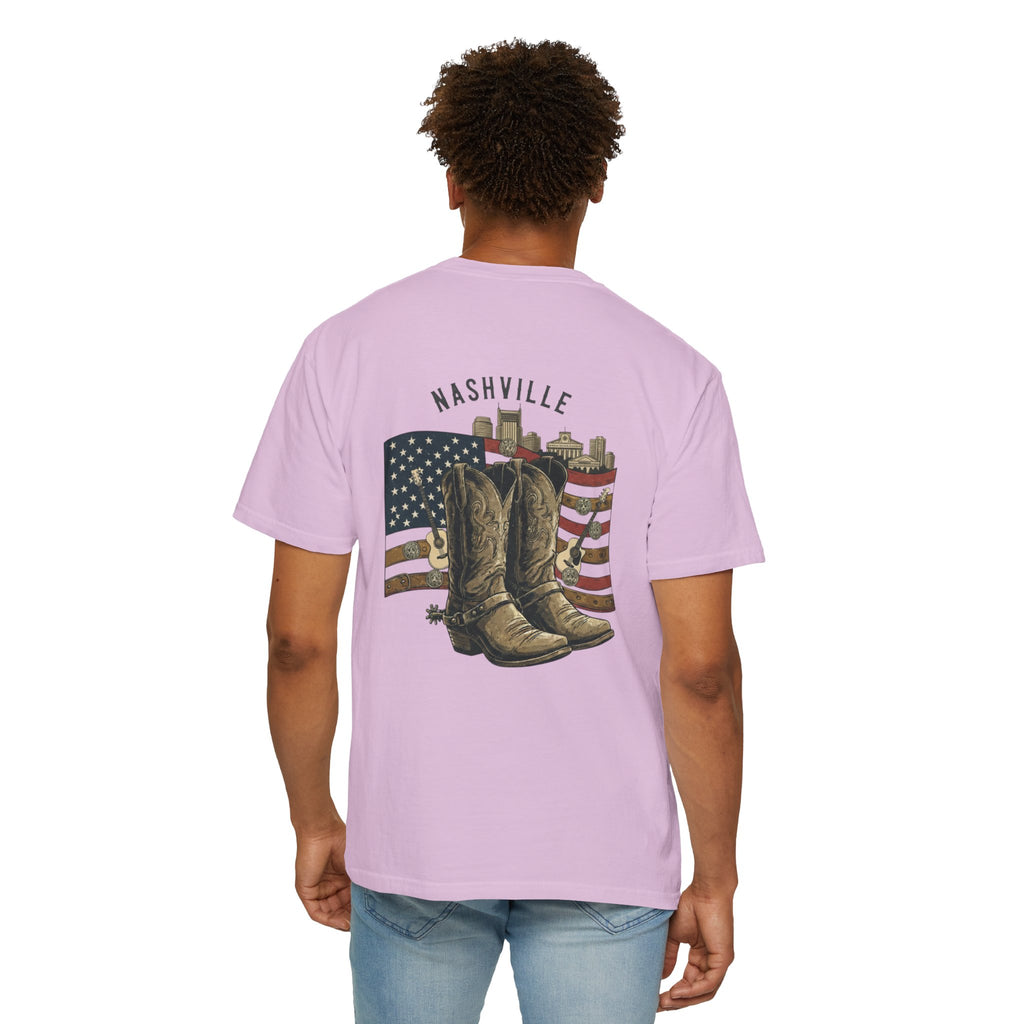 Nashville Cowboy Boots T-Shirt — Vintage American Flag Graphic