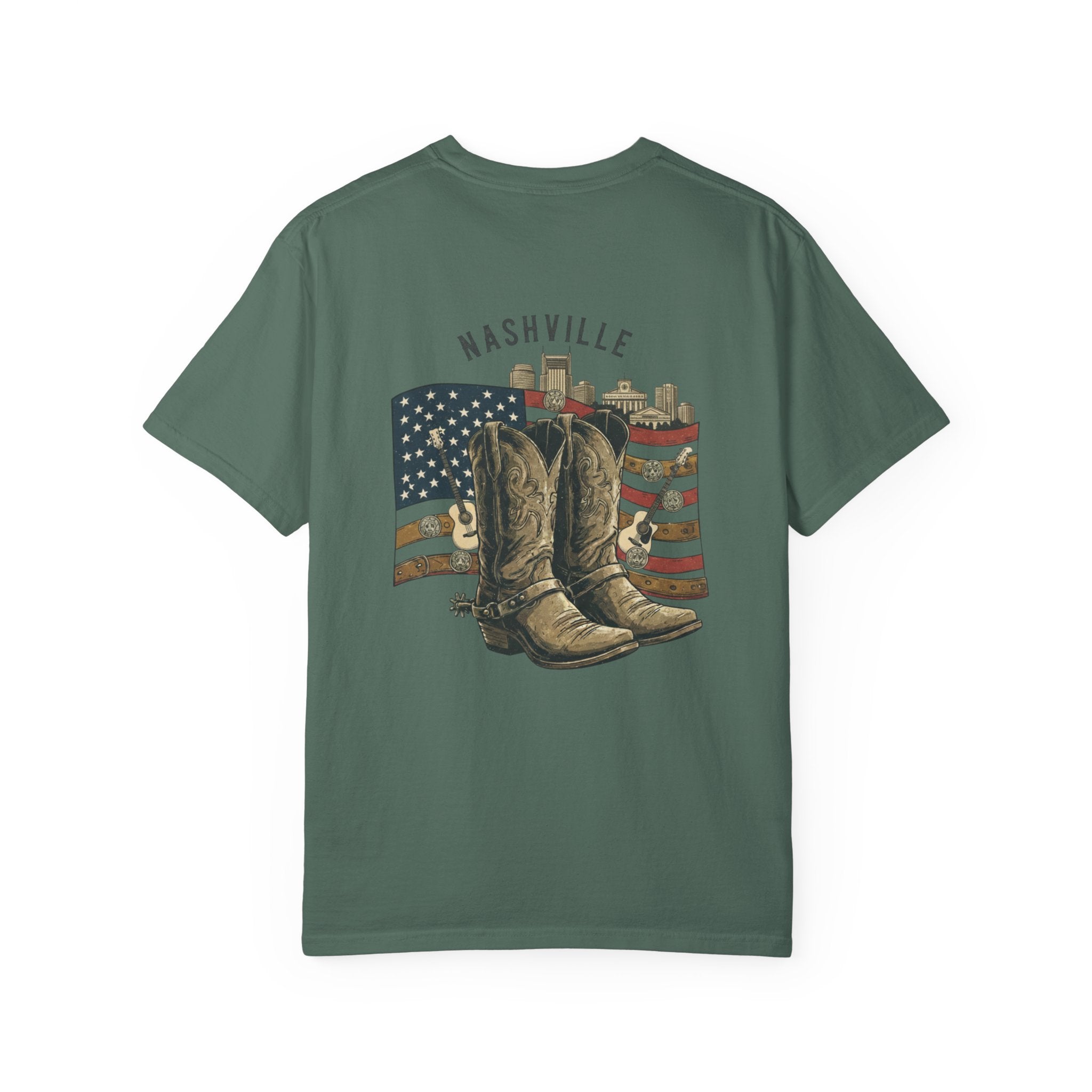 Nashville Cowboy Boots T-Shirt — Vintage American Flag Graphic
