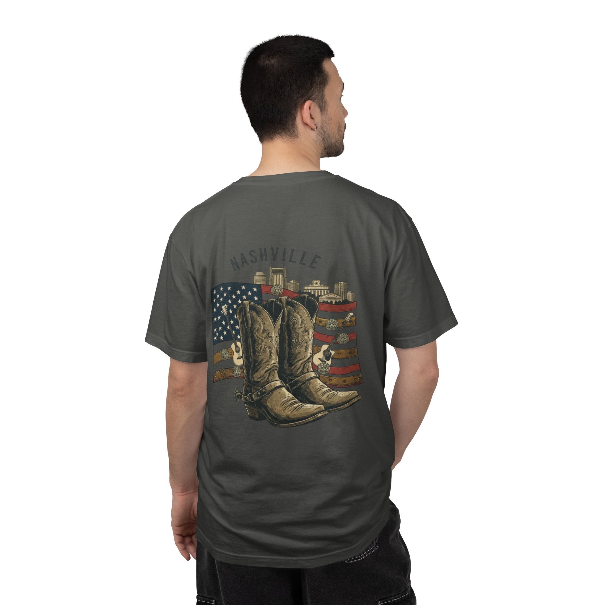 Nashville Cowboy Boots T-Shirt — Vintage American Flag Graphic