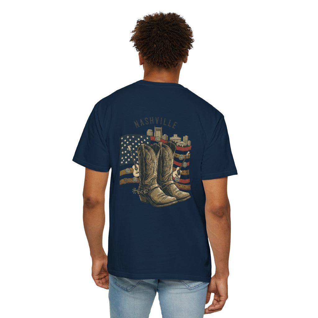 Nashville Cowboy Boots T-Shirt — Vintage American Flag Graphic