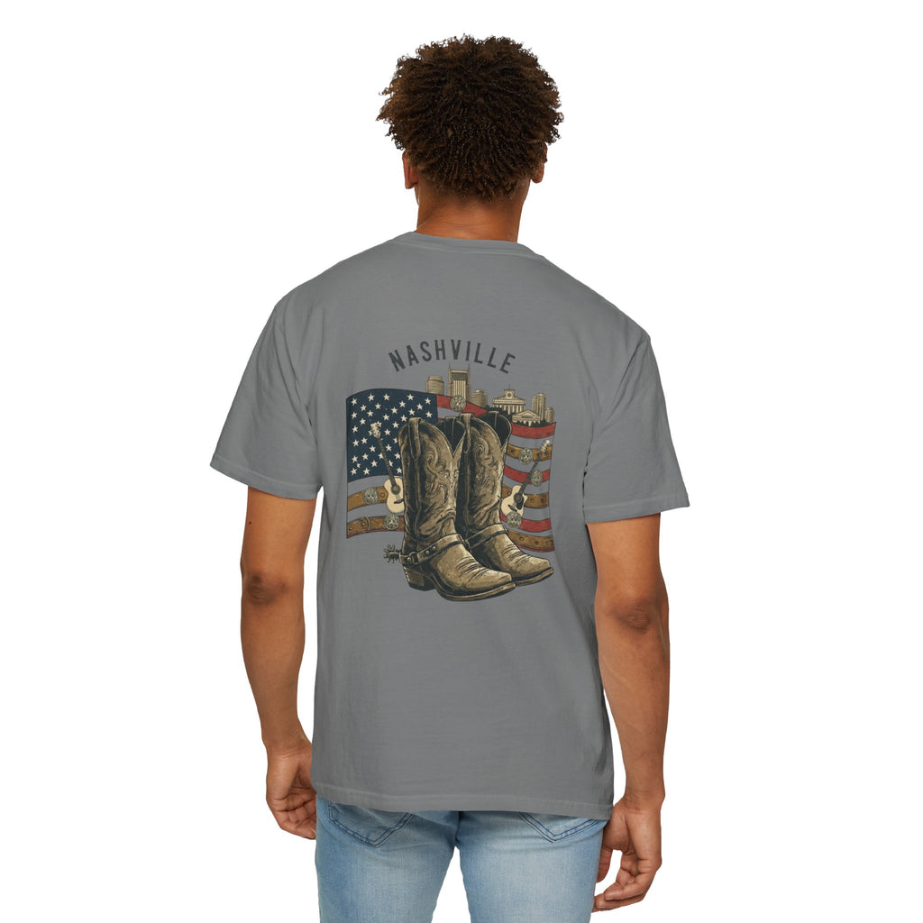 Nashville Cowboy Boots T-Shirt — Vintage American Flag Graphic