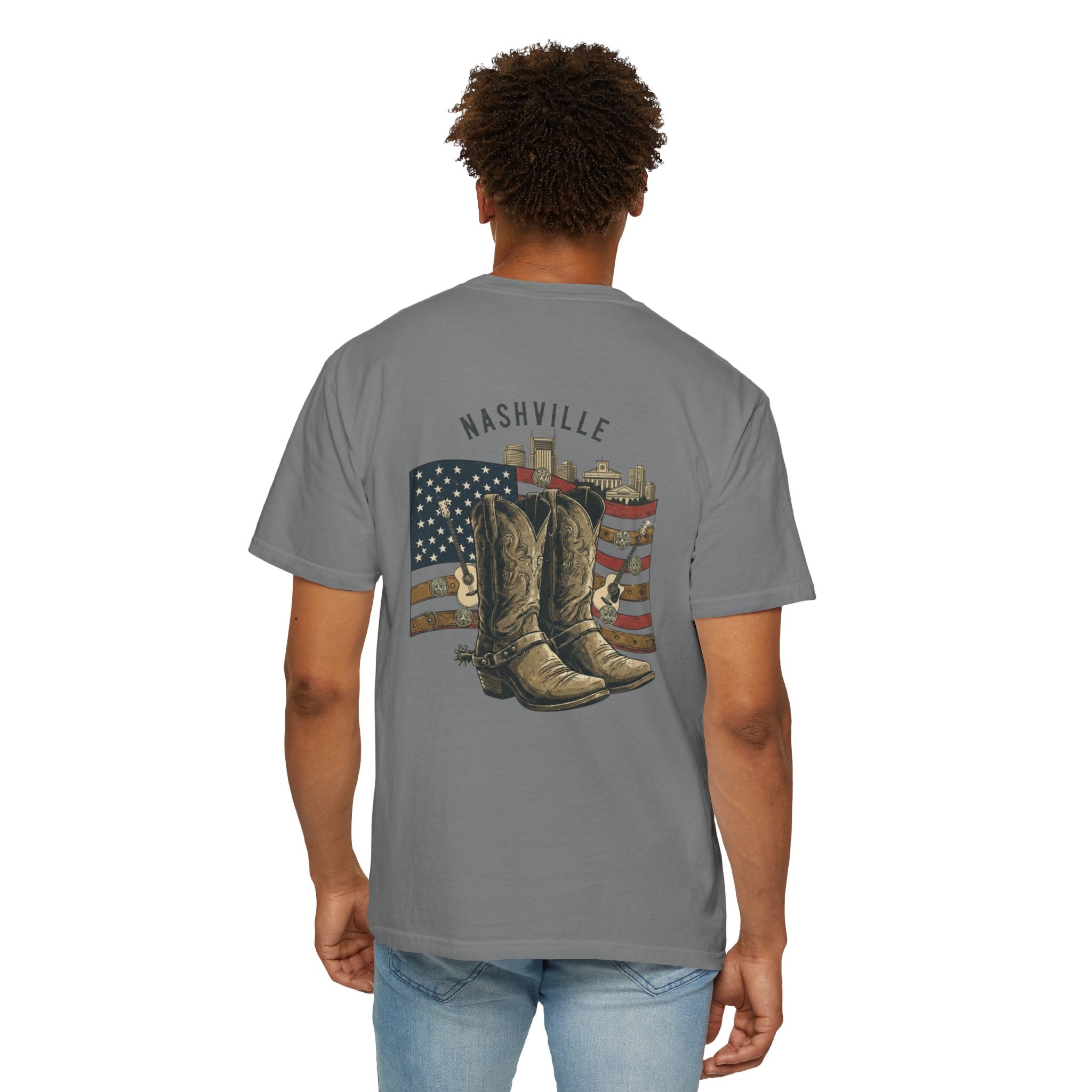 Nashville Cowboy Boots T-Shirt — Vintage American Flag Graphic