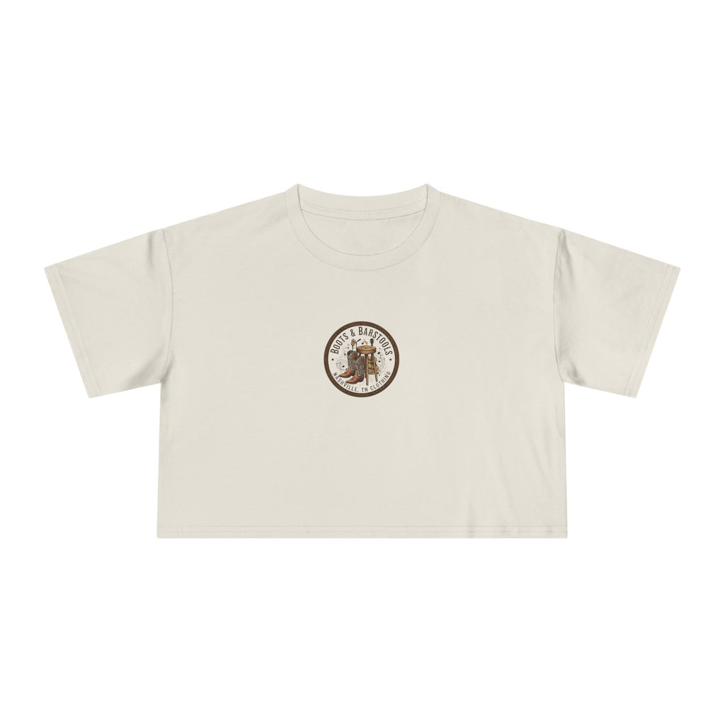 Western Boots & Barstools Crop Tee — Vintage Cowboy Rodeo Graphic