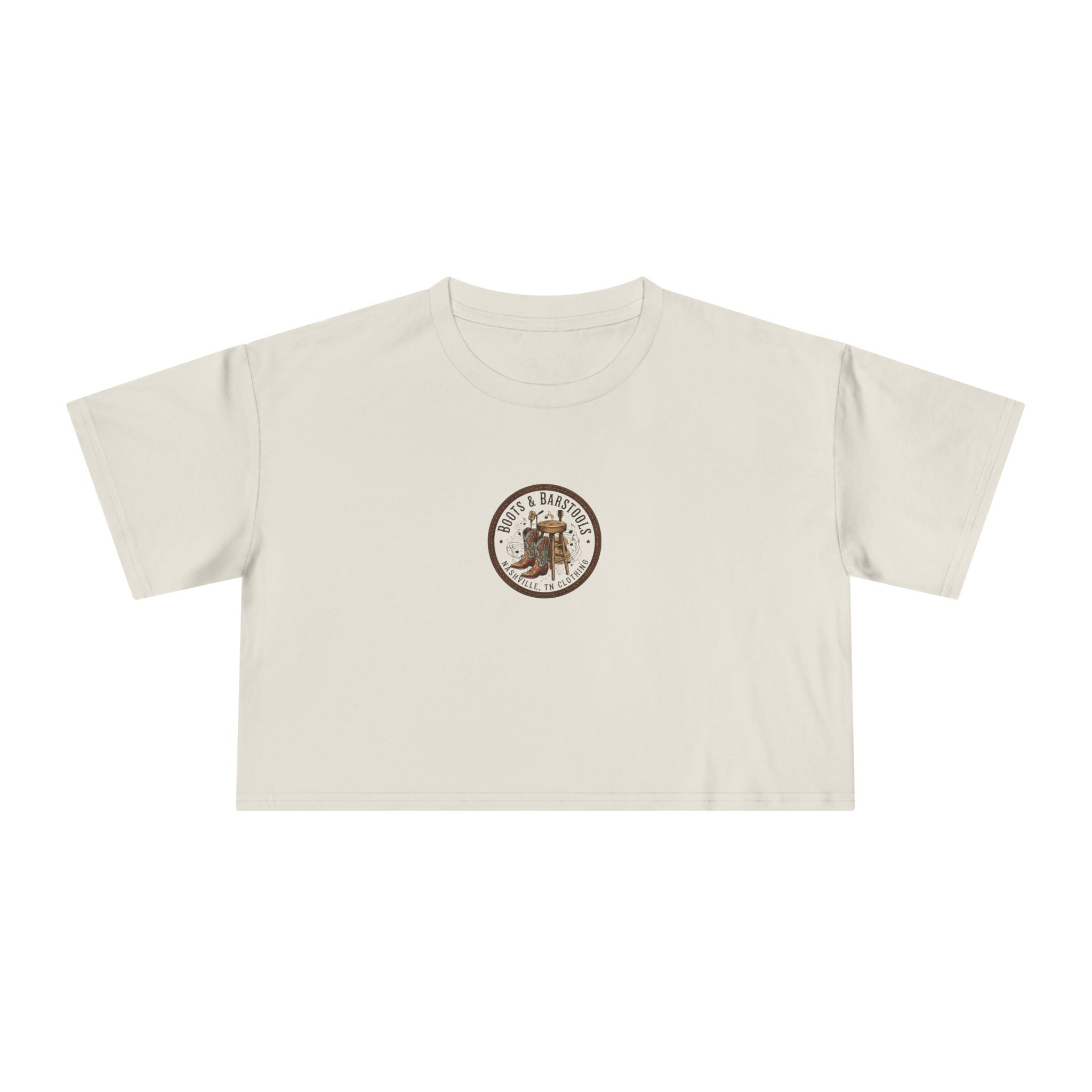 Western Boots & Barstools Crop Tee — Vintage Cowboy Rodeo Graphic