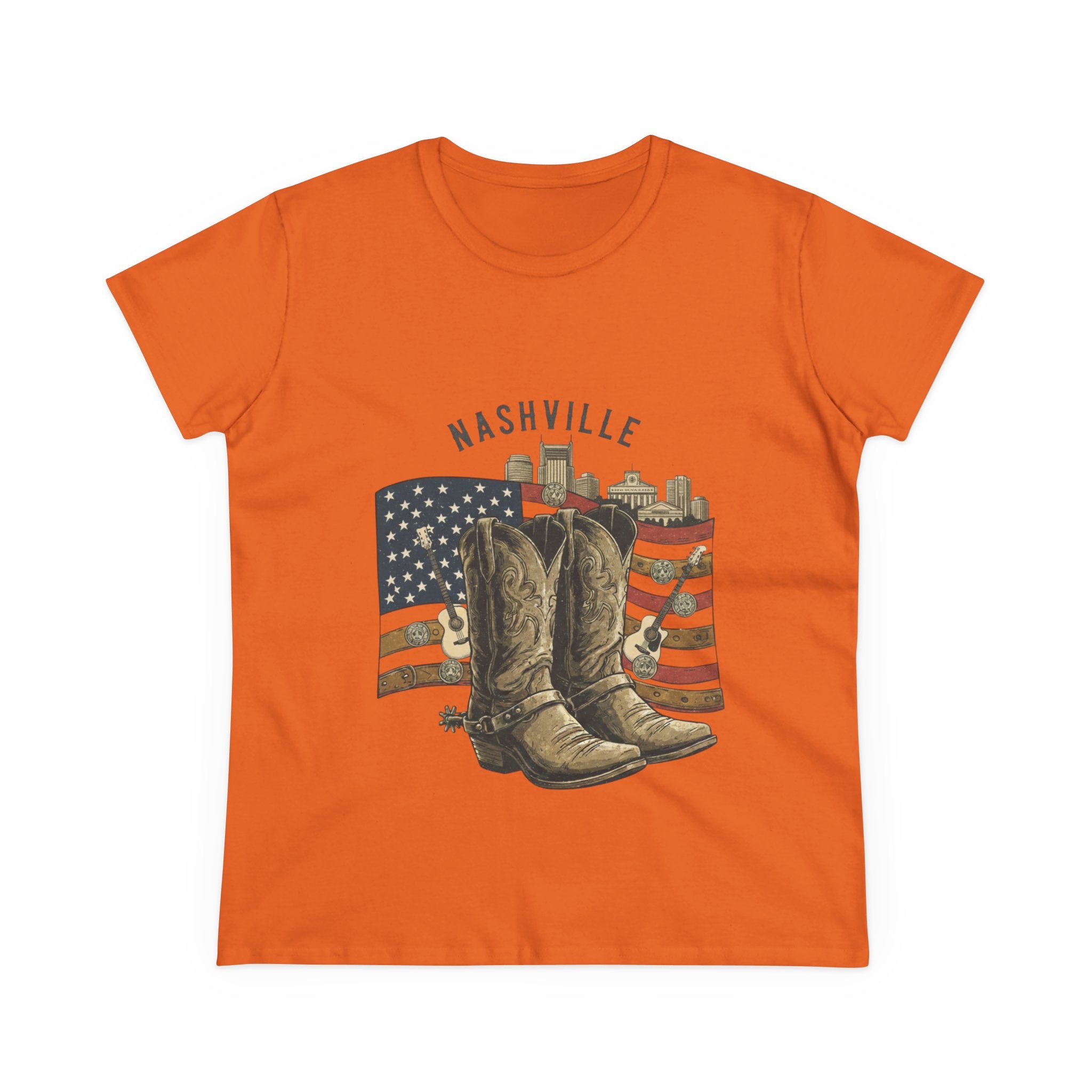 Woman’s Nashville Cowboy Boots Tee — American Flag Western Women's T-Shirt