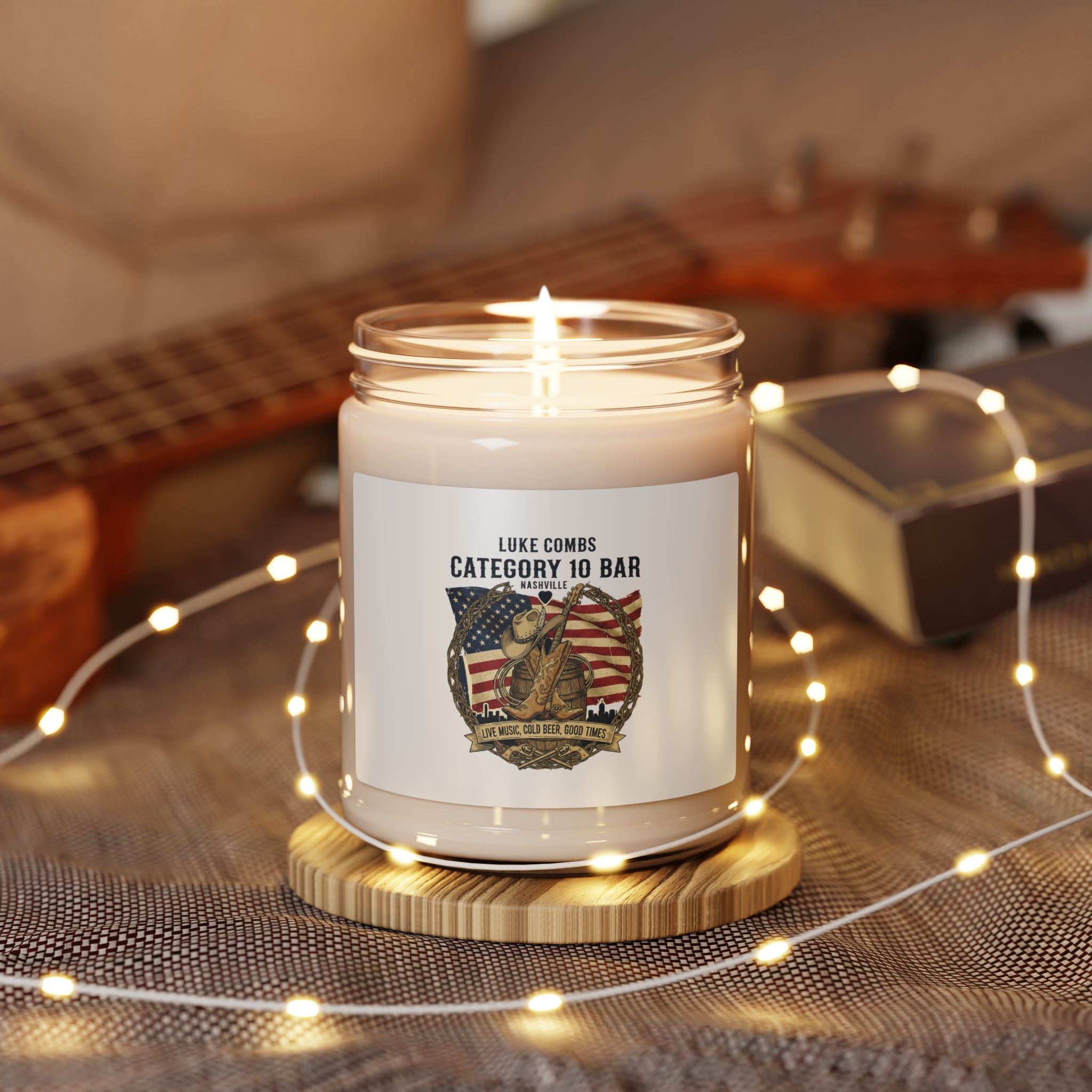 Soy Candle — Luke Combs “Category 10 Bar” Patriotic Scented Candle (9oz)