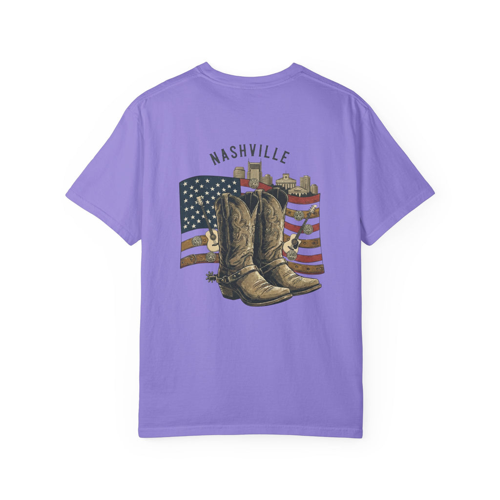 Nashville Cowboy Boots T-Shirt — Vintage American Flag Graphic
