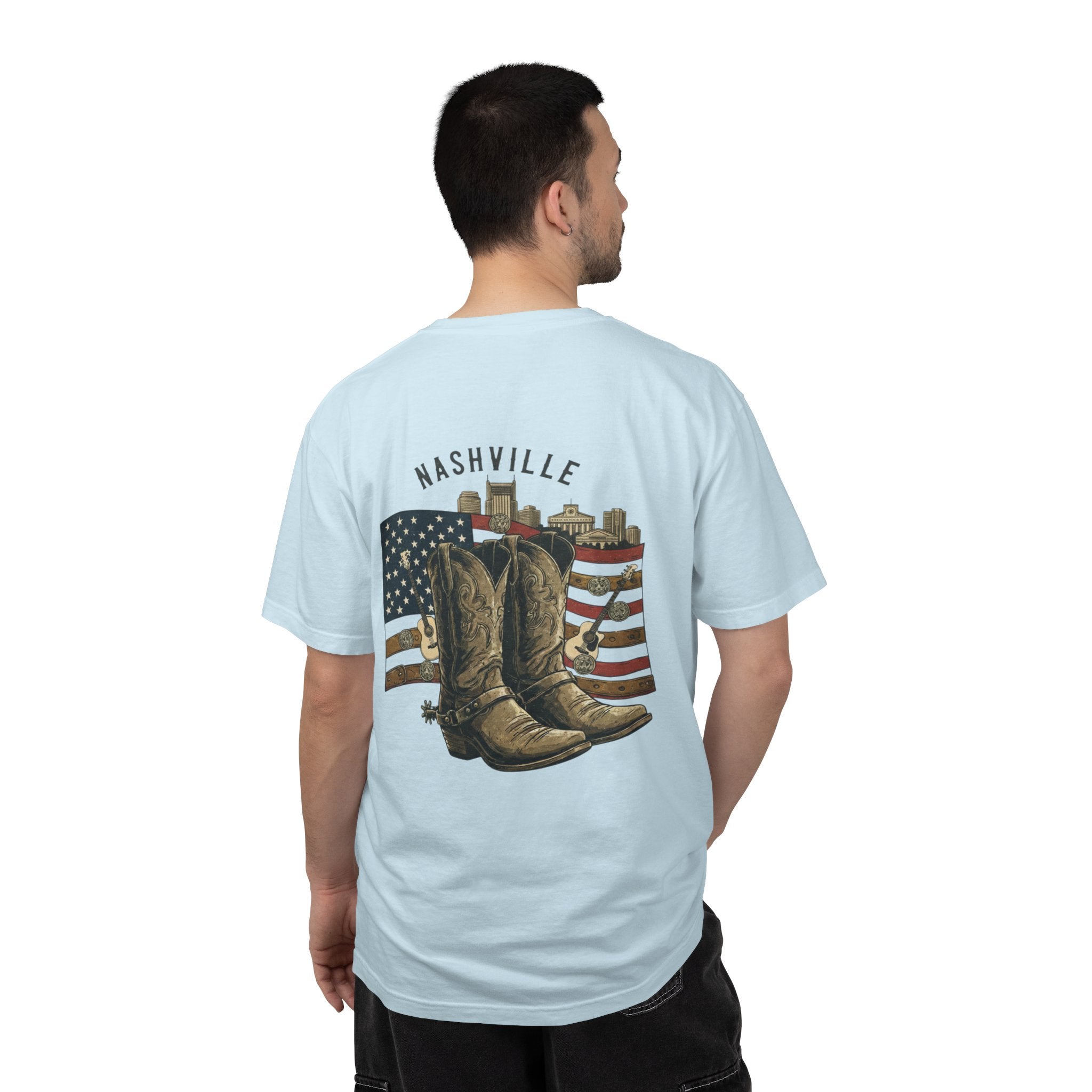 Nashville Cowboy Boots T-Shirt — Vintage American Flag Graphic