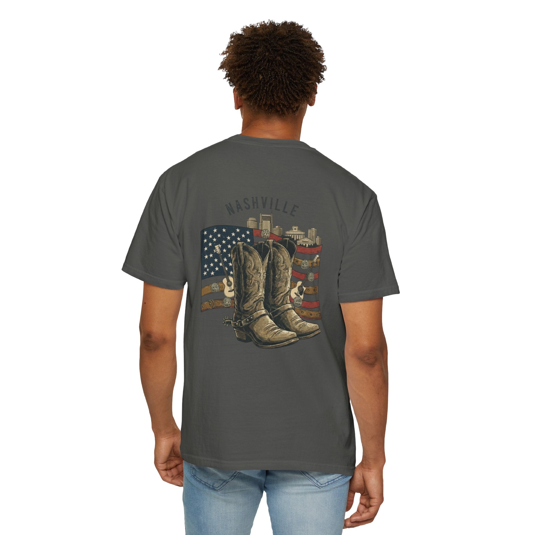 Nashville Cowboy Boots T-Shirt — Vintage American Flag Graphic