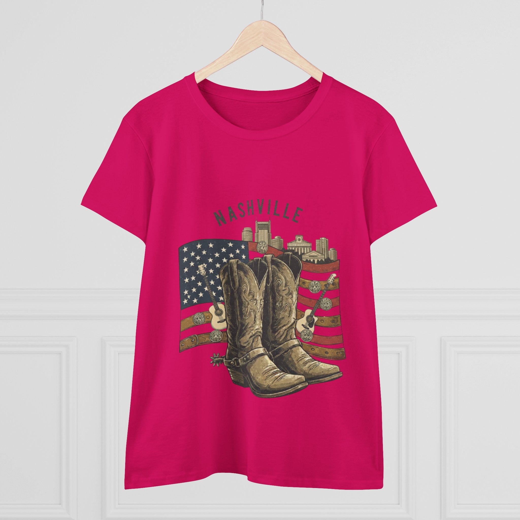 Woman’s Nashville Cowboy Boots Tee — American Flag Western Women's T-Shirt