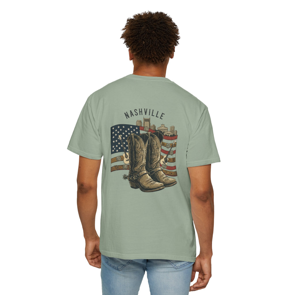 Nashville Cowboy Boots T-Shirt — Vintage American Flag Graphic