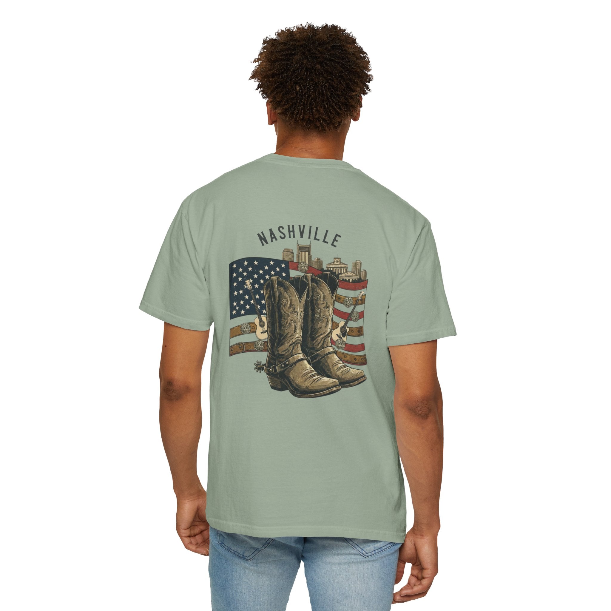 Nashville Cowboy Boots T-Shirt — Vintage American Flag Graphic
