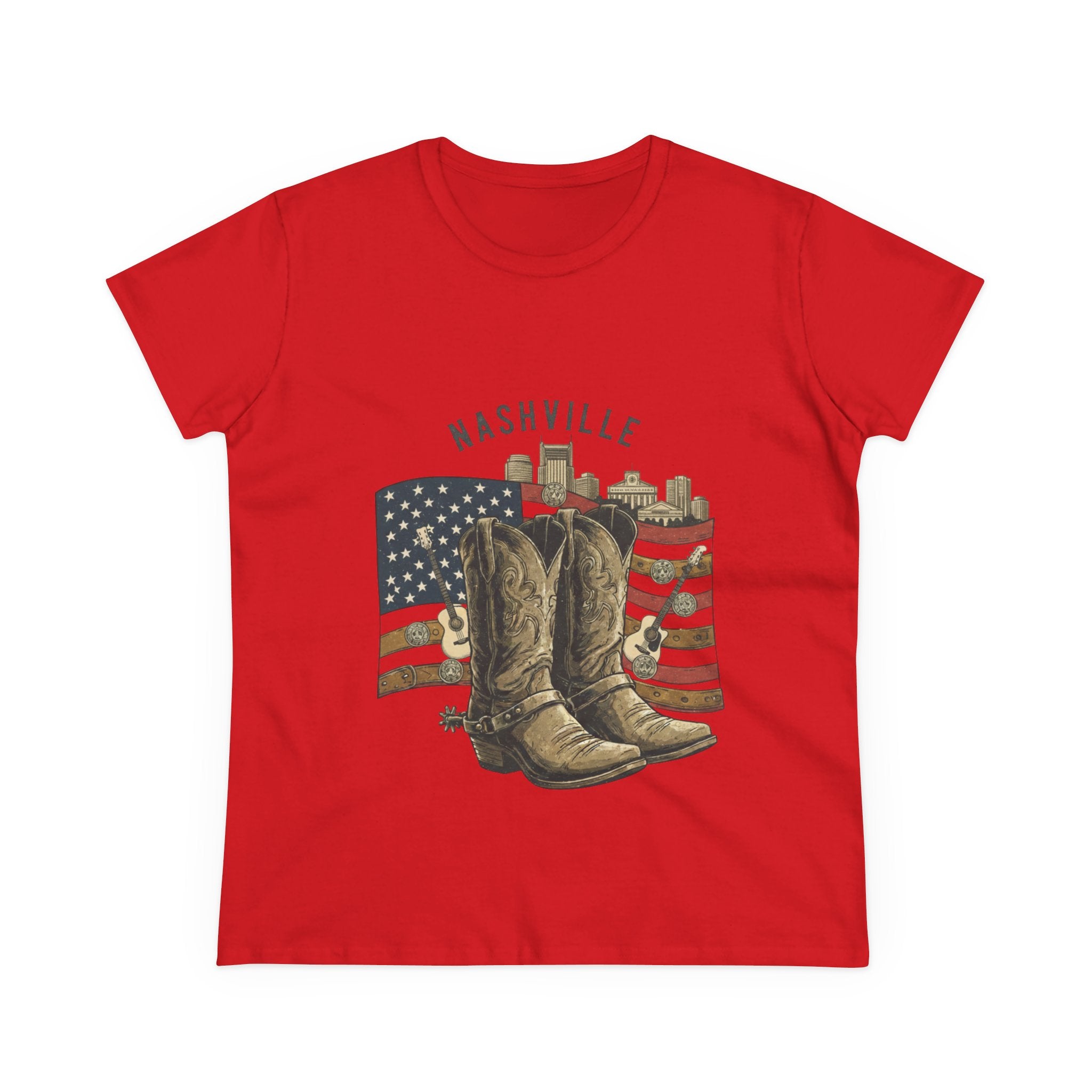 Woman’s Nashville Cowboy Boots Tee — American Flag Western Women's T-Shirt