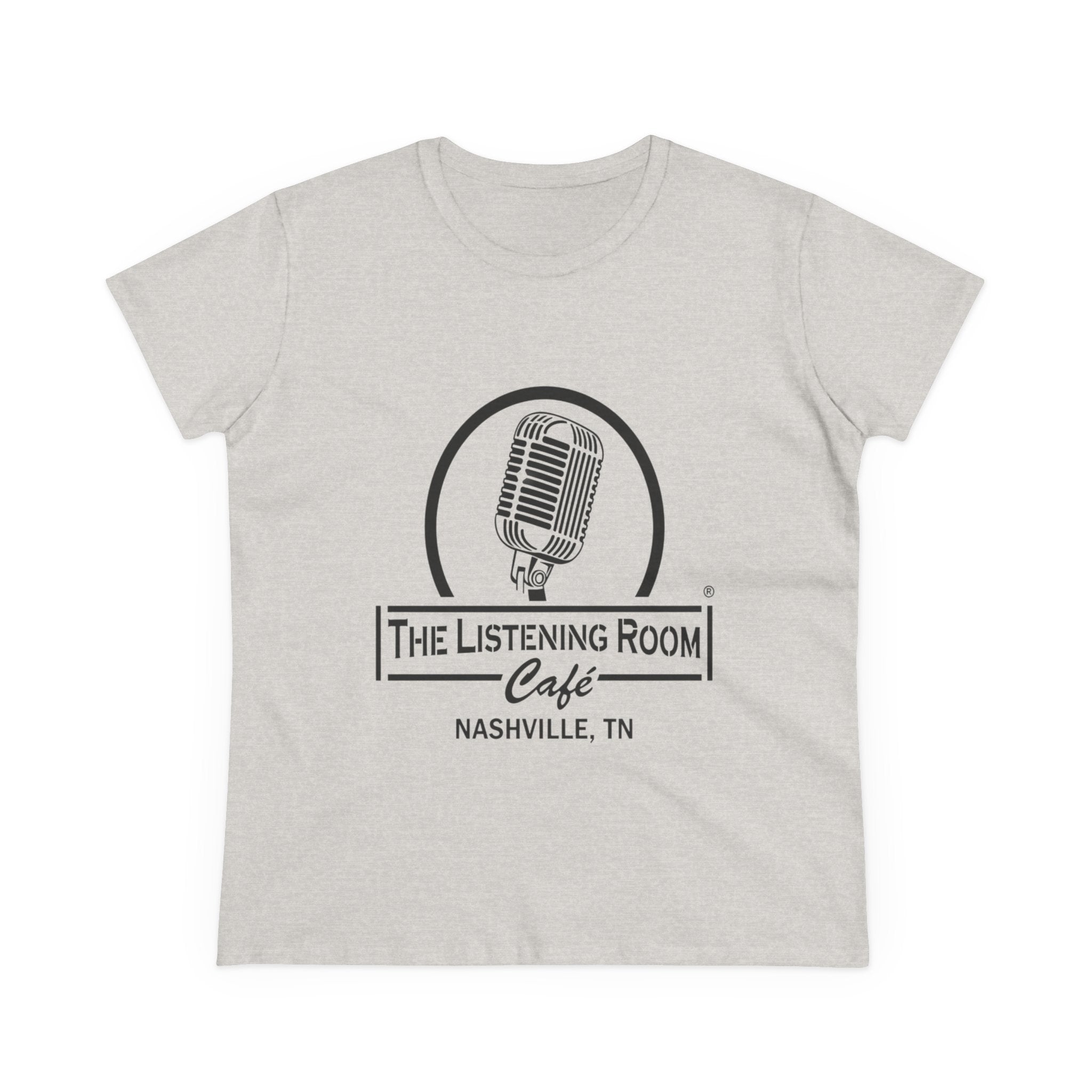 Woman’s Listening Room Café Nashville T‑Shirt — Retro Microphone Logo Tee