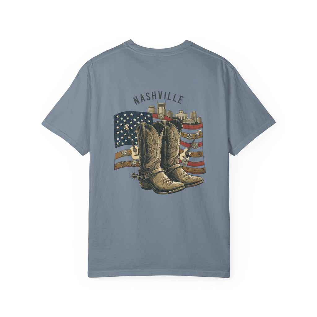 Nashville Cowboy Boots T-Shirt — Vintage American Flag Graphic