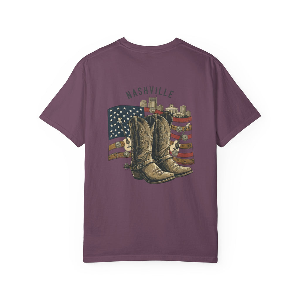 Nashville Cowboy Boots T-Shirt — Vintage American Flag Graphic