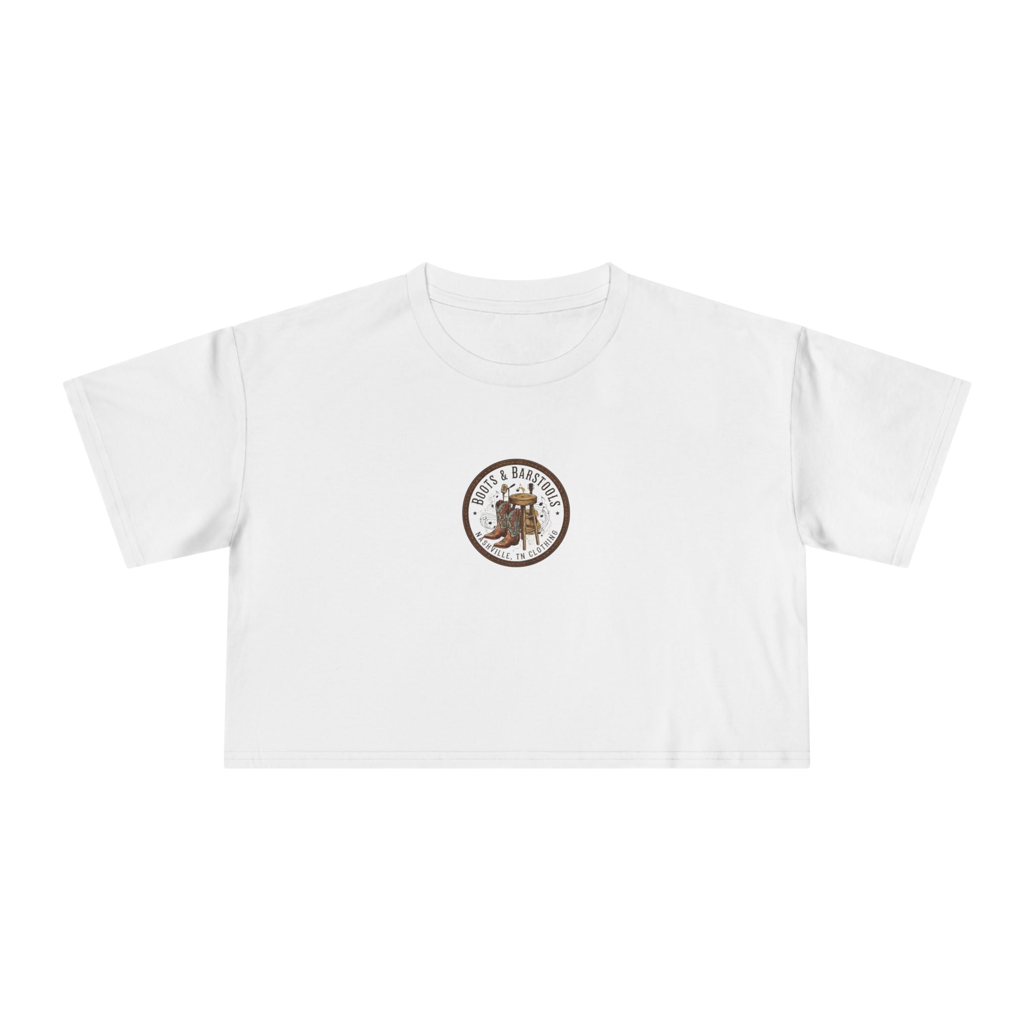 Western Boots & Barstools Crop Tee — Vintage Cowboy Rodeo Graphic