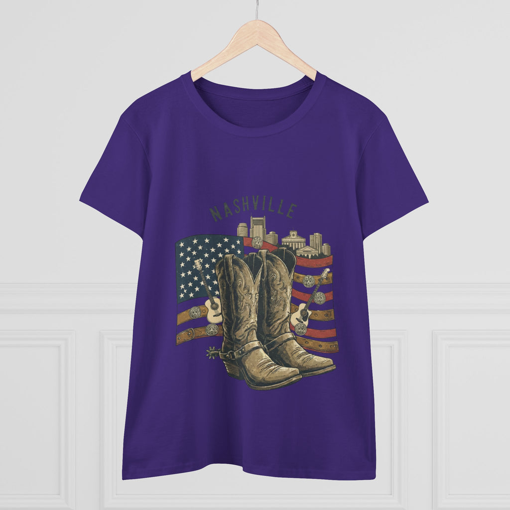 Woman’s Nashville Cowboy Boots Tee — American Flag Western Women's T-Shirt